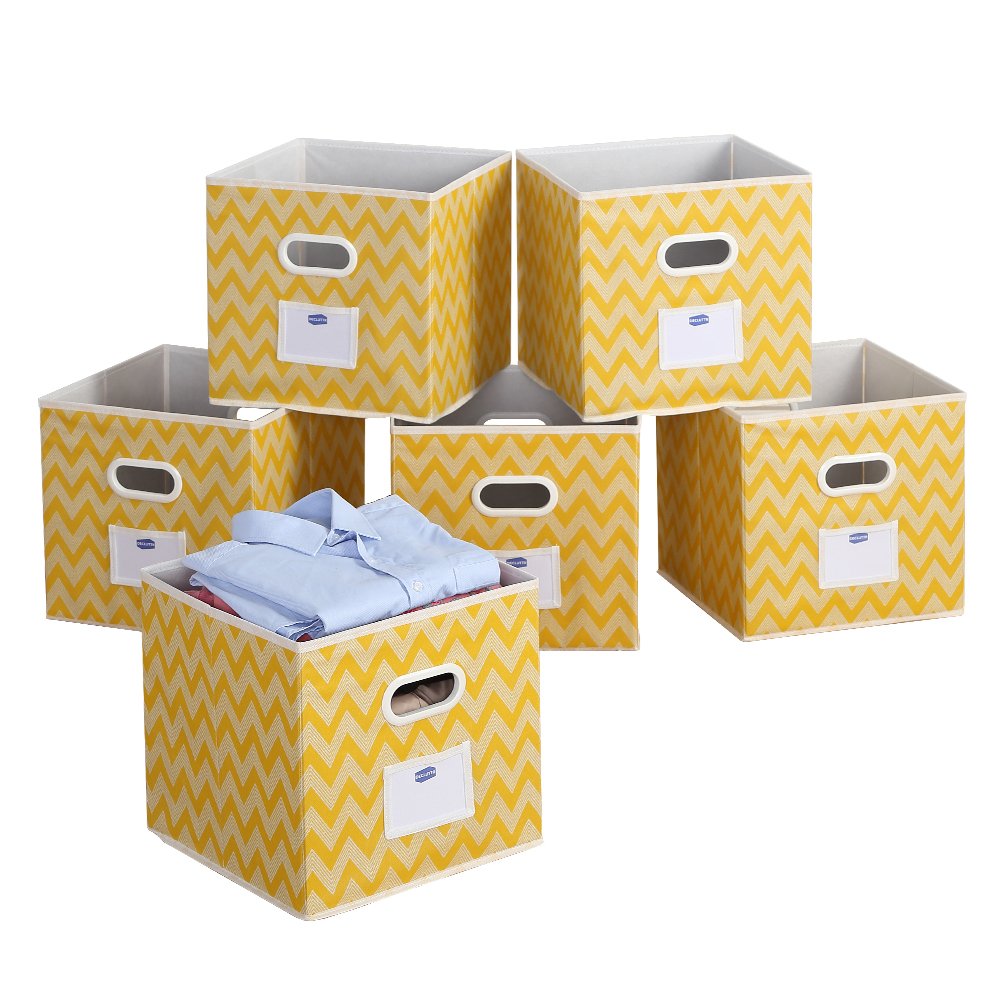 DECLUTTR Foldable Cloth Storage Bins Basket Durable Fabric Drawer Organizers, 12",Yellow,6-Pack