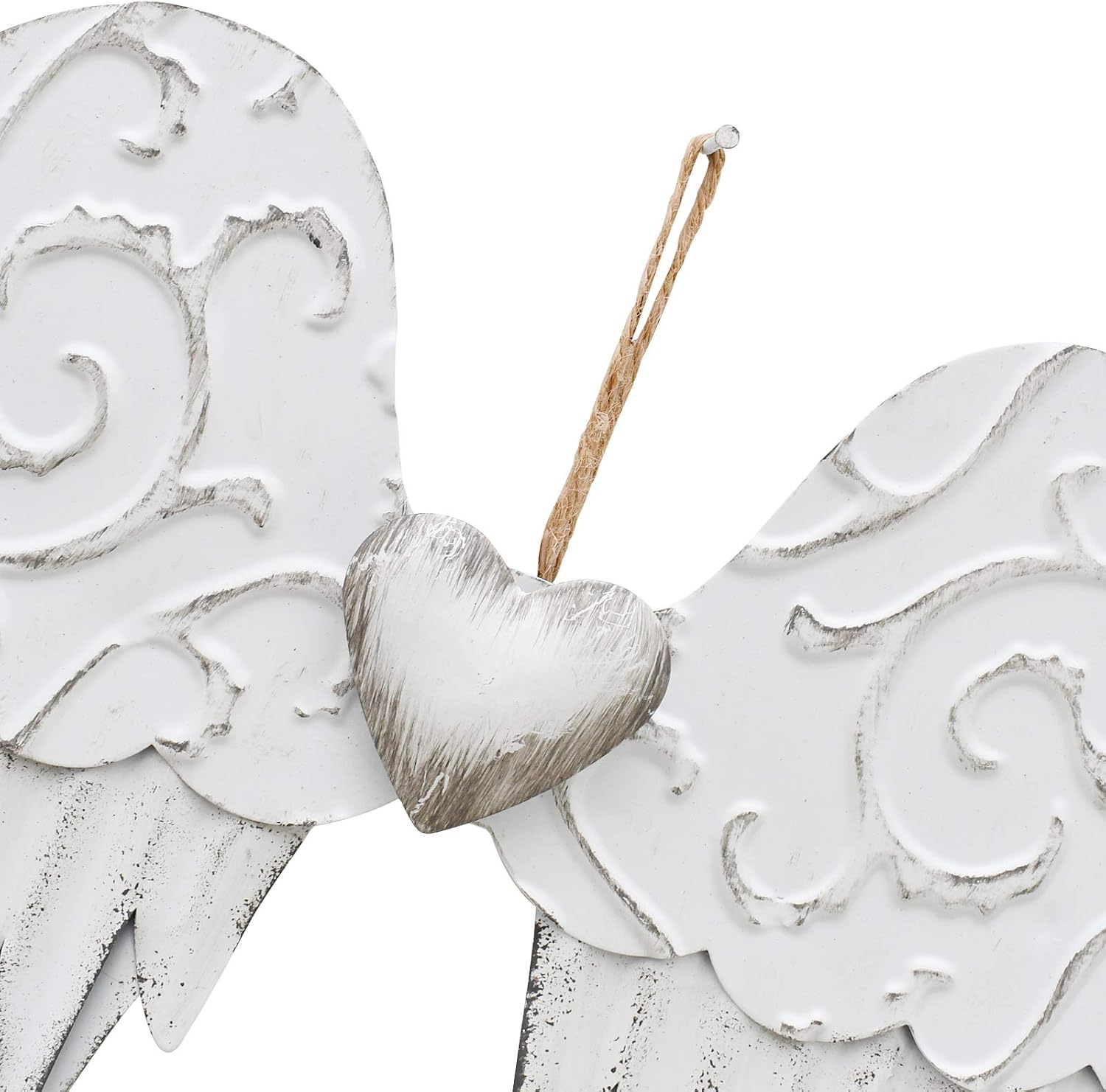 Morning View Angel Wings Wall Decor Hanging Metal Angel Wing Wall Sculpture Rustic Large Decorative Angel Wings Wall Art Plaque Outdoor Indoor for Room Home Yard Garden White (17 Inches Tall)