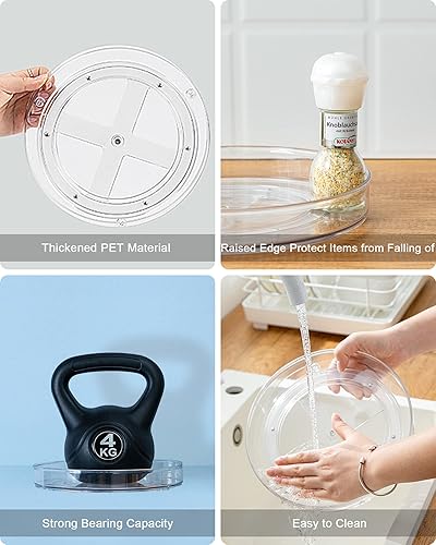 Miniatura 5 de Roninkier Plataforma giratoria transparente de 2 niveles, organizador de especias de despensa de 9 pulgadas, organizador de maquillaje Lazy Susan de