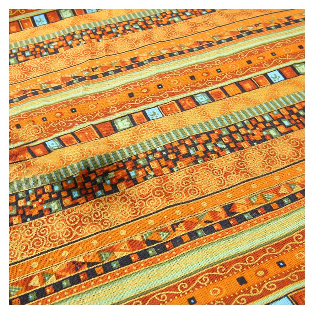 Tessuto di cotone e lino, etnico, al metro, 6 x 148 cm, tessuto di lino stampato, tessuto etnico, per cucito, tessuto bronzo, lino, patchwork, decorazione per fai da te