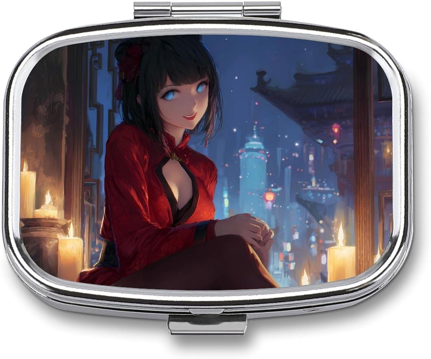Anime Girls Black Stockings Rectangle Pill Organizer Box Medicine Case 2 Compartment