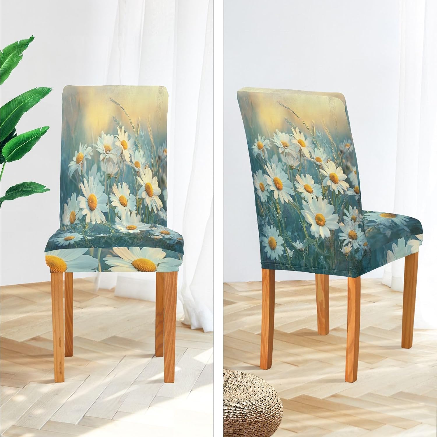ALAZA Chair Covers for Dining Room, Daisy Blossom Spring Garden Flower Stretch Chair Cover Sets Chair Protector Removable Washable for Ktichen Restaurant Hotel