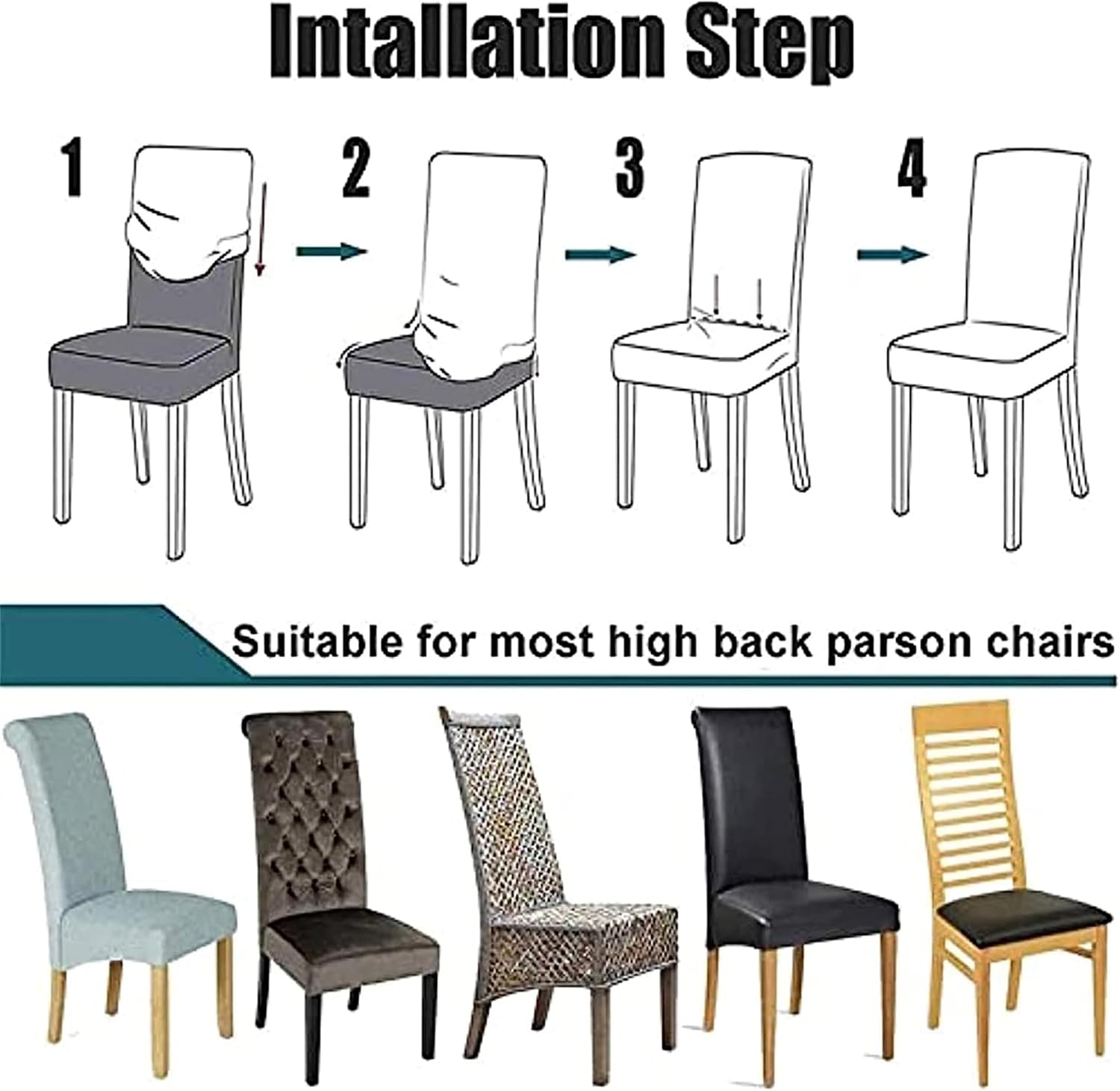 Chair Covers, Dining Room Chair Slipcovers, Crushed VelvetDining Chair Covers, for Dining Room, Hotel, Kitchen, Home, Washable Removable (Blue,4 Pcs)