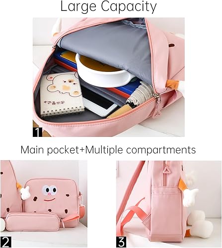 Miniatura 4 de Colección de 3 piezas con bolsa de hombro y estuche para lápices, mochila kawaii, mochila casual linda mochila, Negro -, Grande