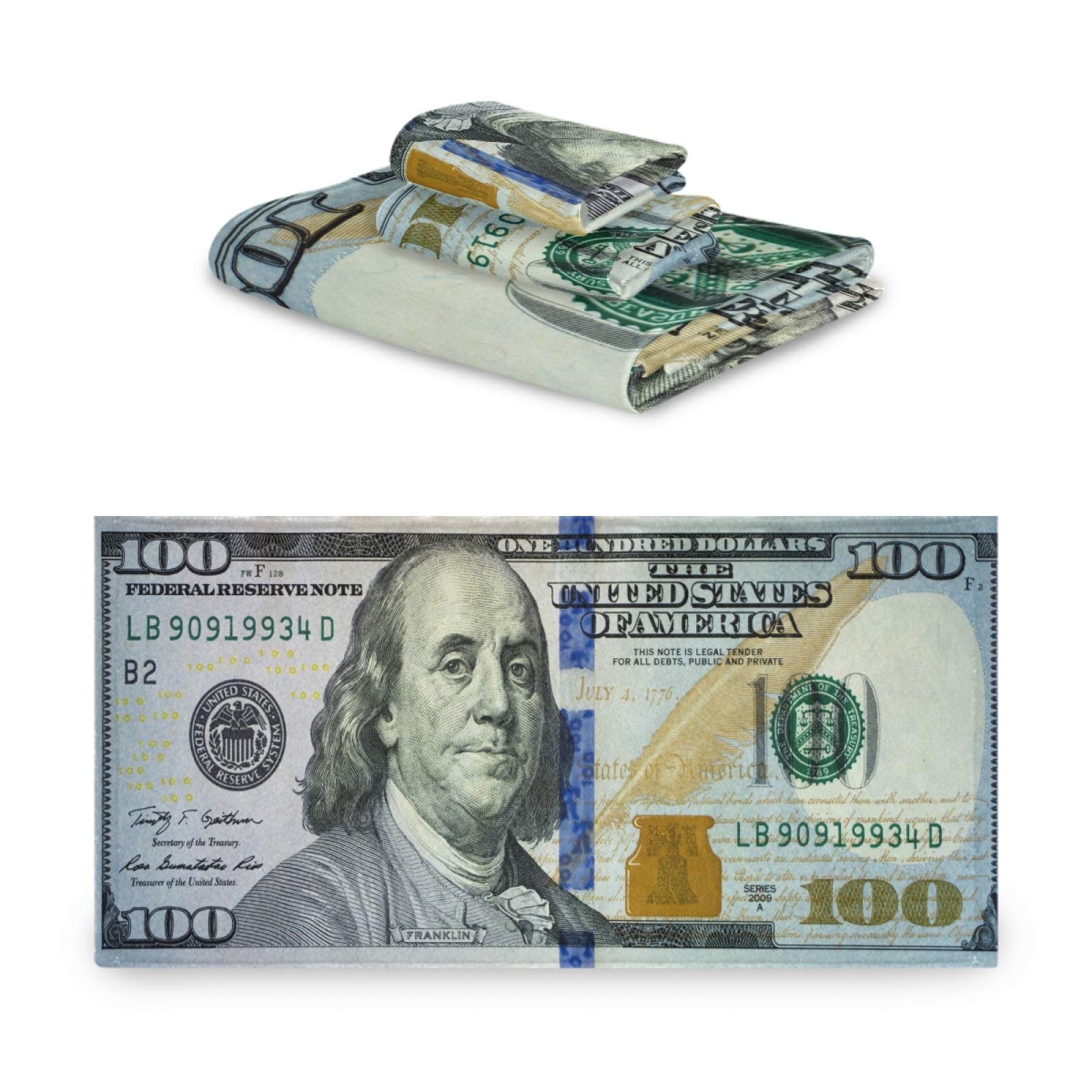 ALAZA 100 Dollar Bill Handtücher 2er-Set – Weiche, Saugfähige Badetücher 71,1x35,6cm, Für Bad, Gym, Hotel