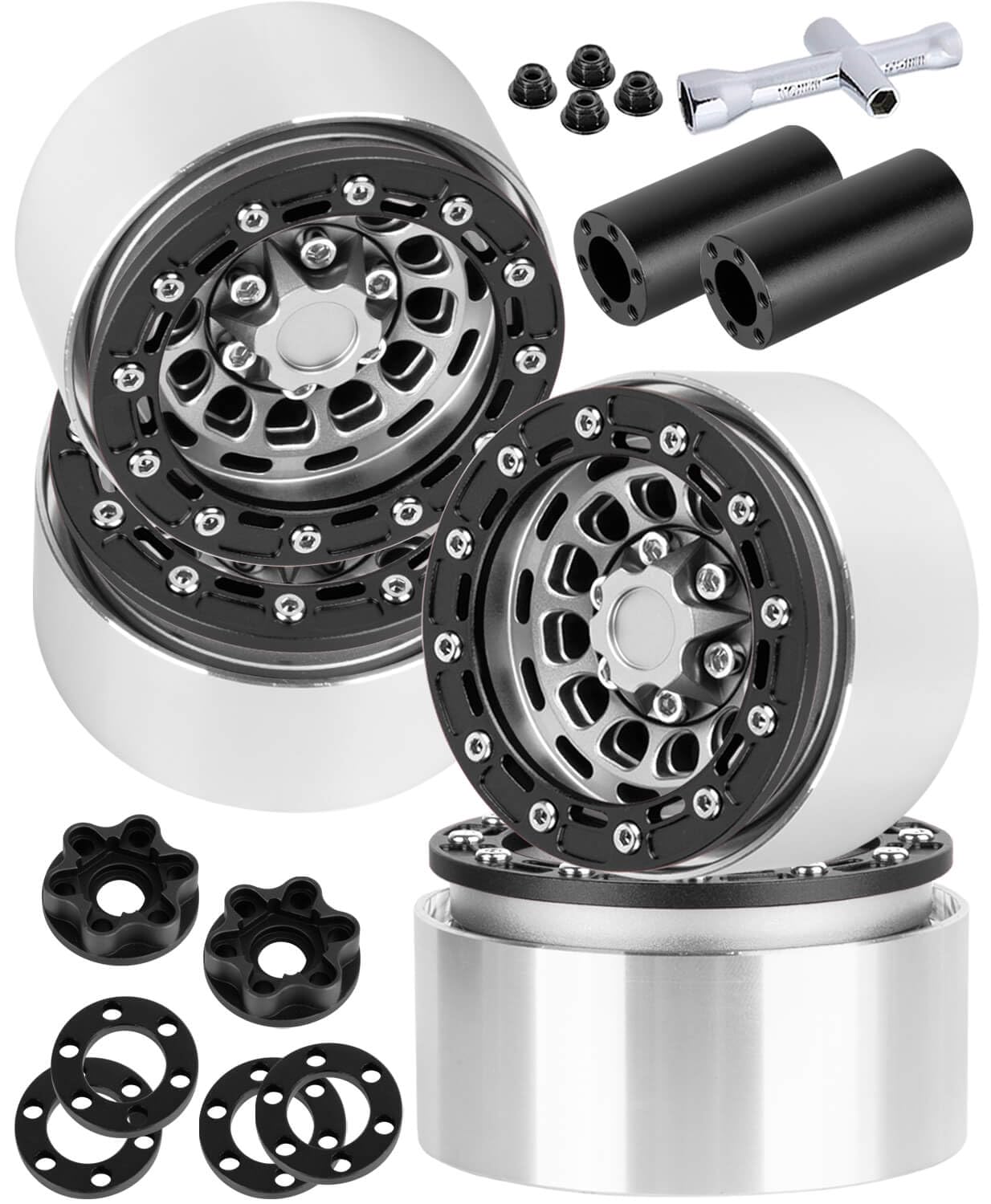 Aluminum 1.9 Beadlock Wheel Rims with Adjustable Offset for 1/10 RC Crawler Car SCX10 SCX10 II 90046 SCX10 III AXI03007 TRX4/6 Gen7/8 D90 VS4-10,