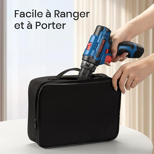 FAHEFANA Perceuse Visseuse Devisseuse Sans Fil 12V, avec Sac et 25 Accessoires, 2000mAh Batterie, 25Nm, 25+1 Réglages de Coup - 2