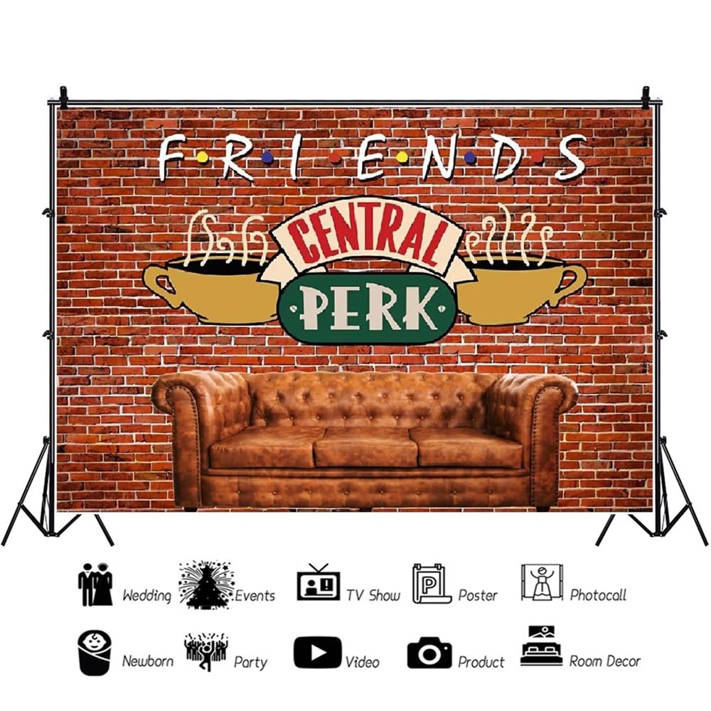 3x2,5m Central Perk Telón de Fondo Antiguo Pared de Ladrillo Rojo Fiesta del Té Reunión de Amigos Fondo Fotografico Pub Sofá Café Taza Cumpleaños Telón de Fondo Retrato Foto Atrezzo