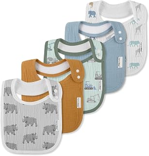 EgmaoBaby Organic Muslin Drool Bibs 5 Pack - Soft Absorbent Bandana Bibs for Baby Boys Girls Teething Spit-Up