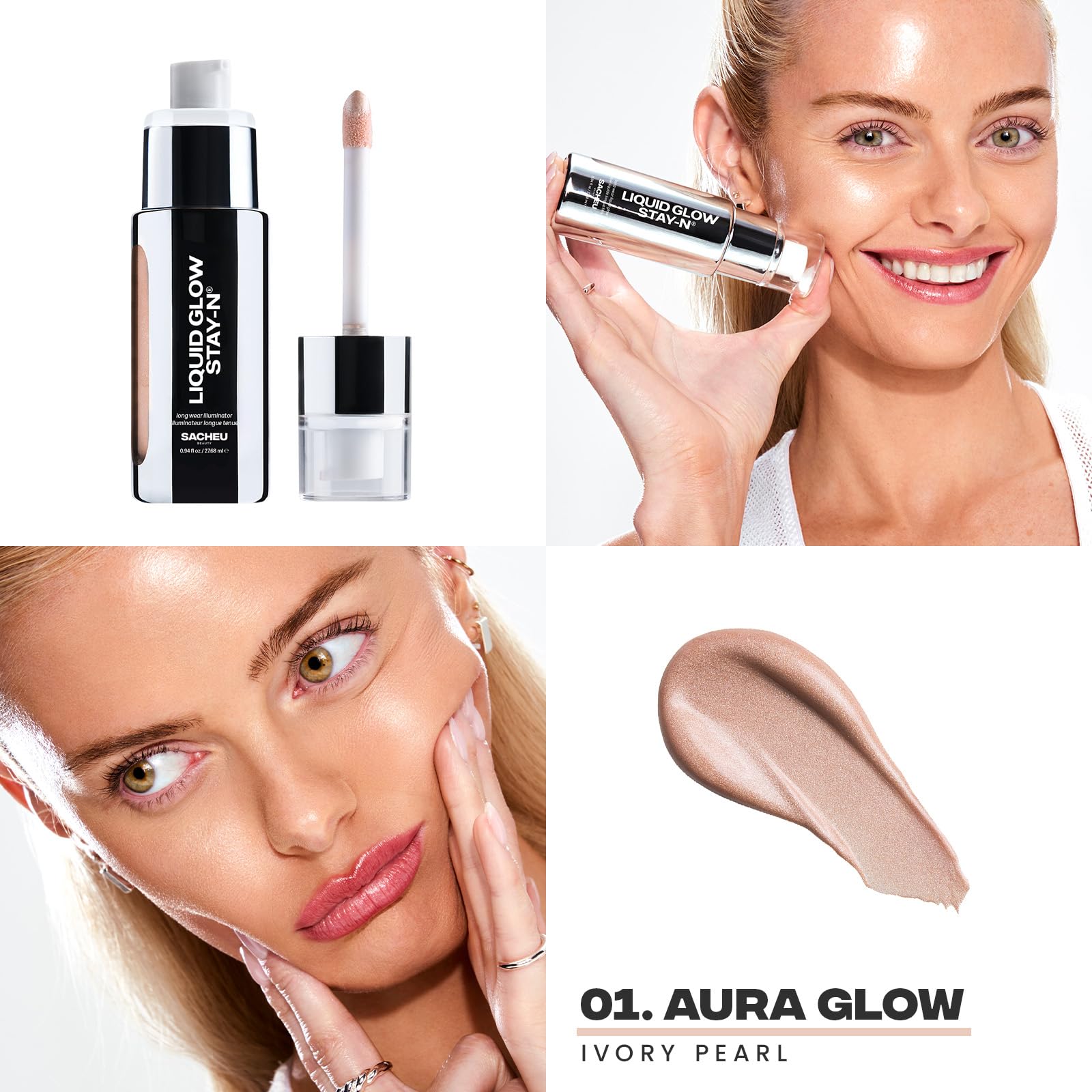 Sacheu Liquid Glow STAY-N Liquid Highlighter & Illuminator Makeup - 30ml Long Lasting Luminous Glow Lightweight Dewy Finish, Aura Glow - Image 2