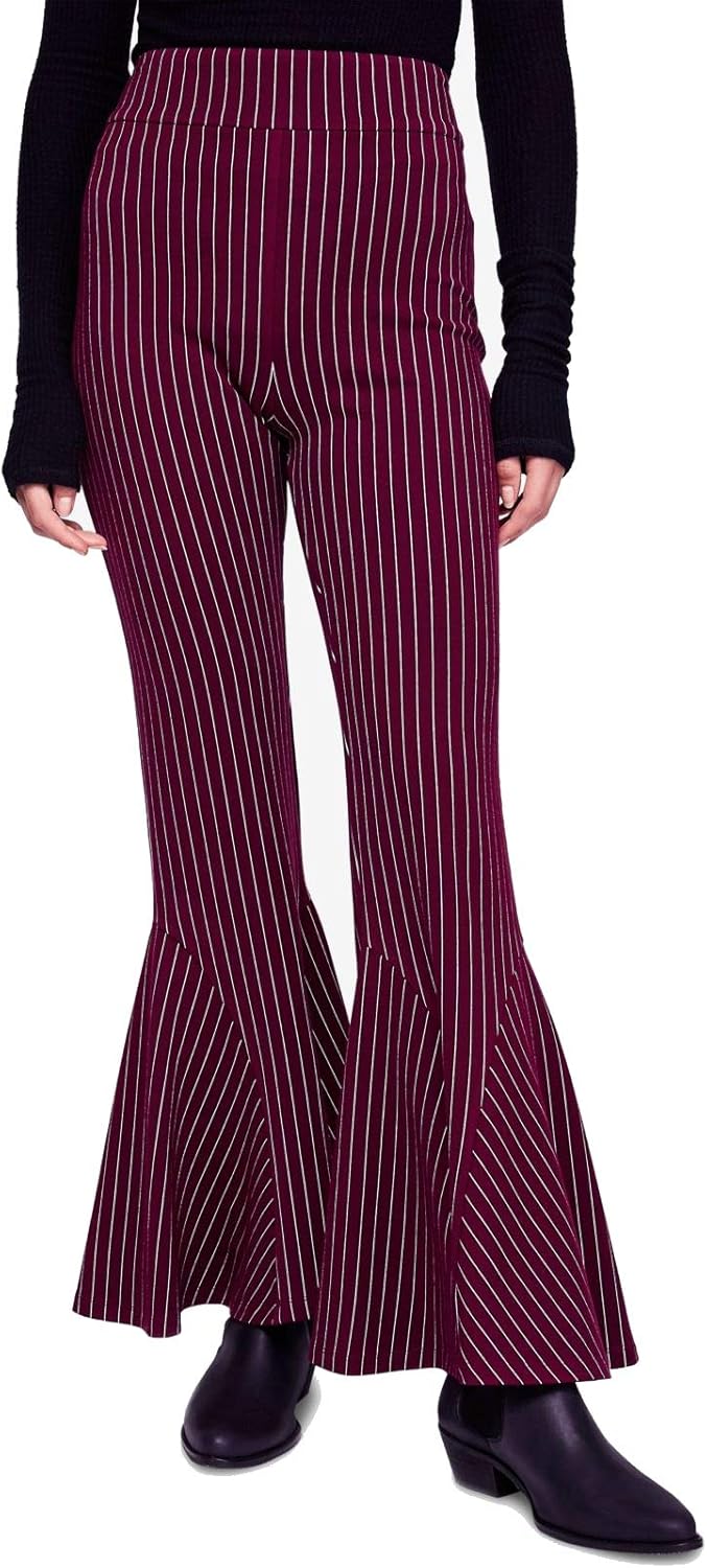 Free People Womens Mari Striped Bell Bottom Wide Leg Pants Red 4