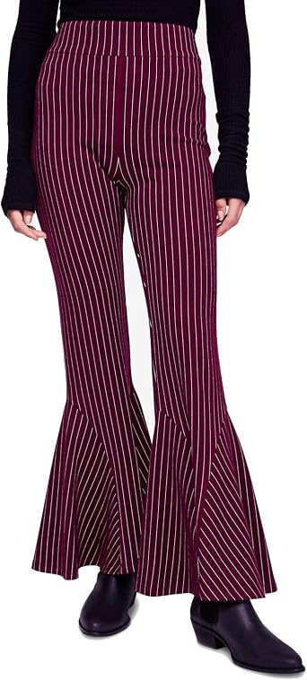 Free People Womens Mari Striped Bell Bottom Wide Leg Pants Red 0