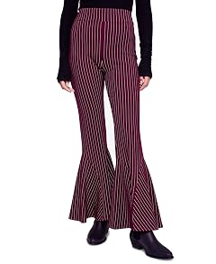 Free People Womens Mari Striped Bell Bottom Wide Leg Pants Red 0