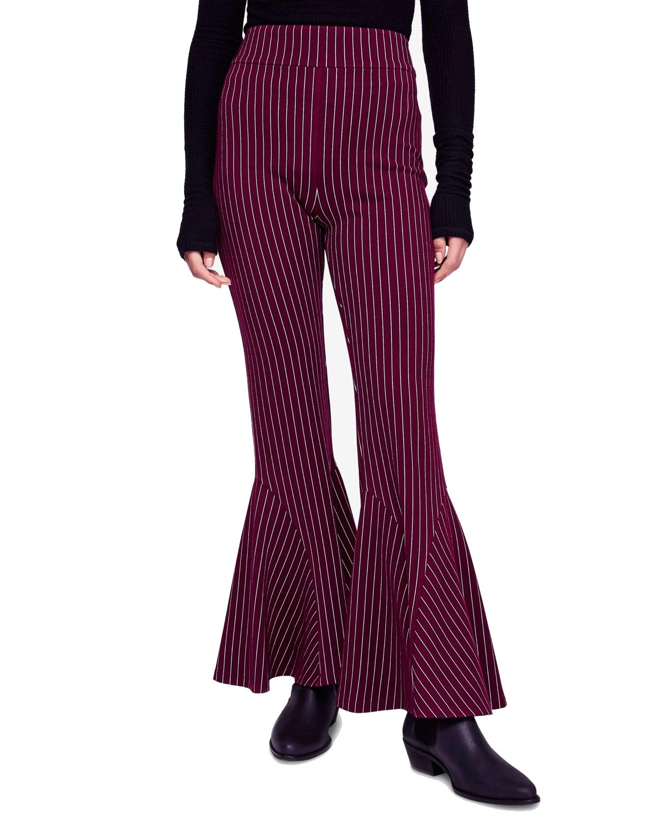 Free People Womens Mari Striped Bell Bottom Wide Leg Pants Red 0