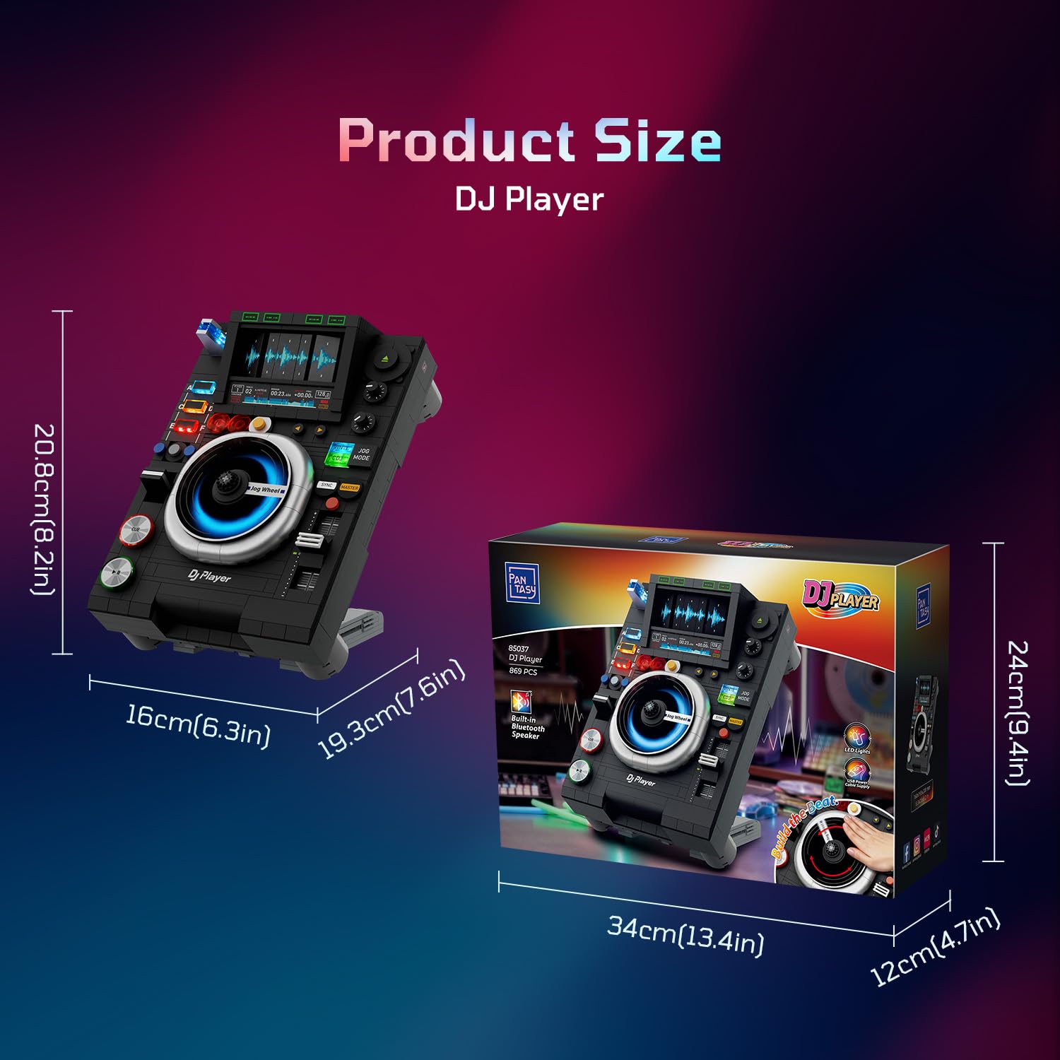 PANTASY Blocs de construction de contrôleur DJ, ensemble de construction de musique platine DJ, lecture de musique Bluetooth, double modes d'éclairage, support réglable, jouet interactif de bureau