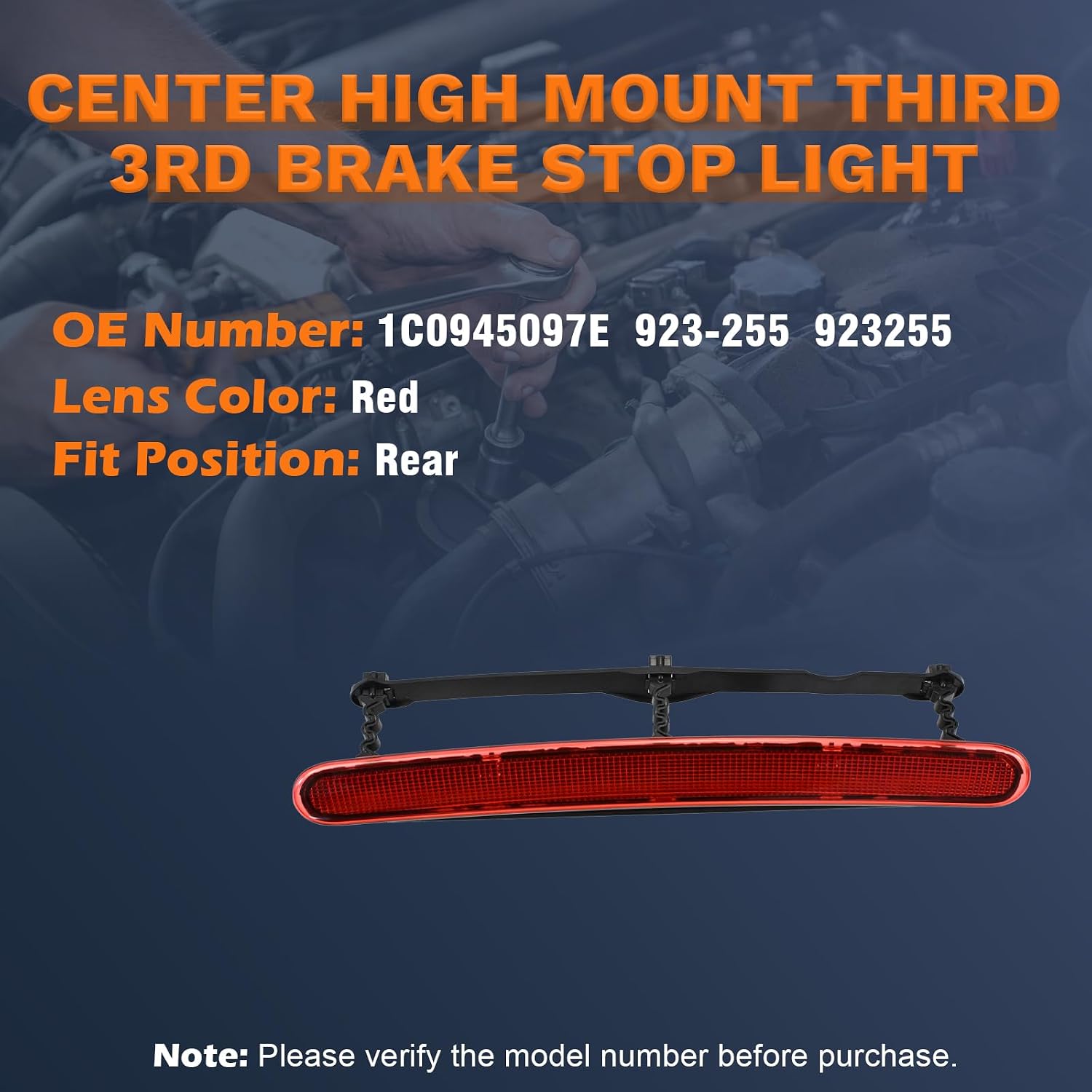 Center High Mount Third 3rd Brake Stop Light Compatible with 1998-2010 Volkswagen Beetle Hatchback Replaces 1C0945097E 923-255
