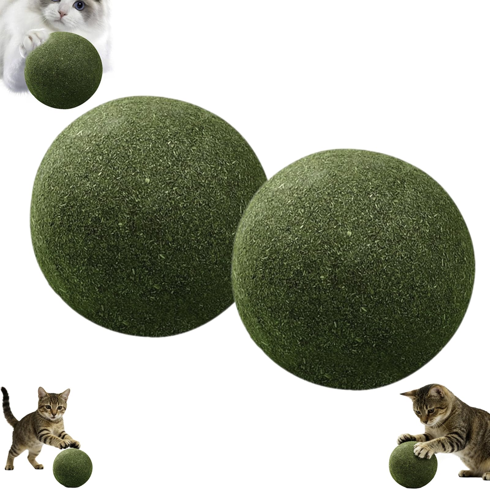 2PCS Large Catnip Balls, 10cm Cat Mint Ball Catnip Toys, Teeth Cleaning Cat Lick Ball, Interactive Cats Nip Chew Toys, Stress Reducing Cats Treat Balls, For Indoor Outdoor Kitten