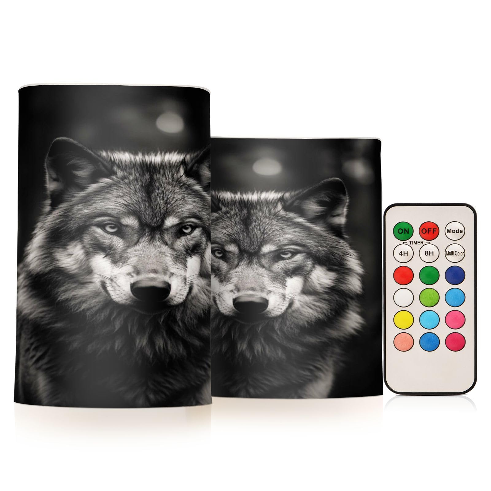 ALAZA Wolf (11) Flickering Flameless Candles Battery Operated with Remote Timer,Tea Light Candles LED Pillar Votive Candles Set of 2 for Outdoor Indoor Decorations