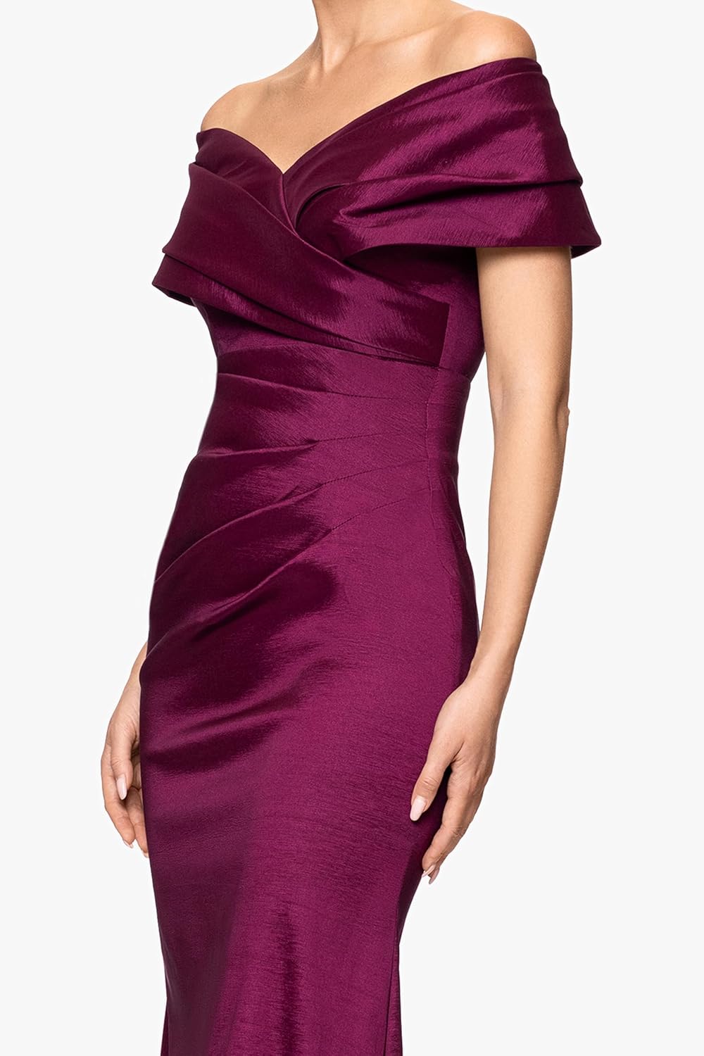 Betsy & Adam Women's Floor-Length, Off-The-Shoulder, Taffeta Gown, Wine, 4 - Image 3
