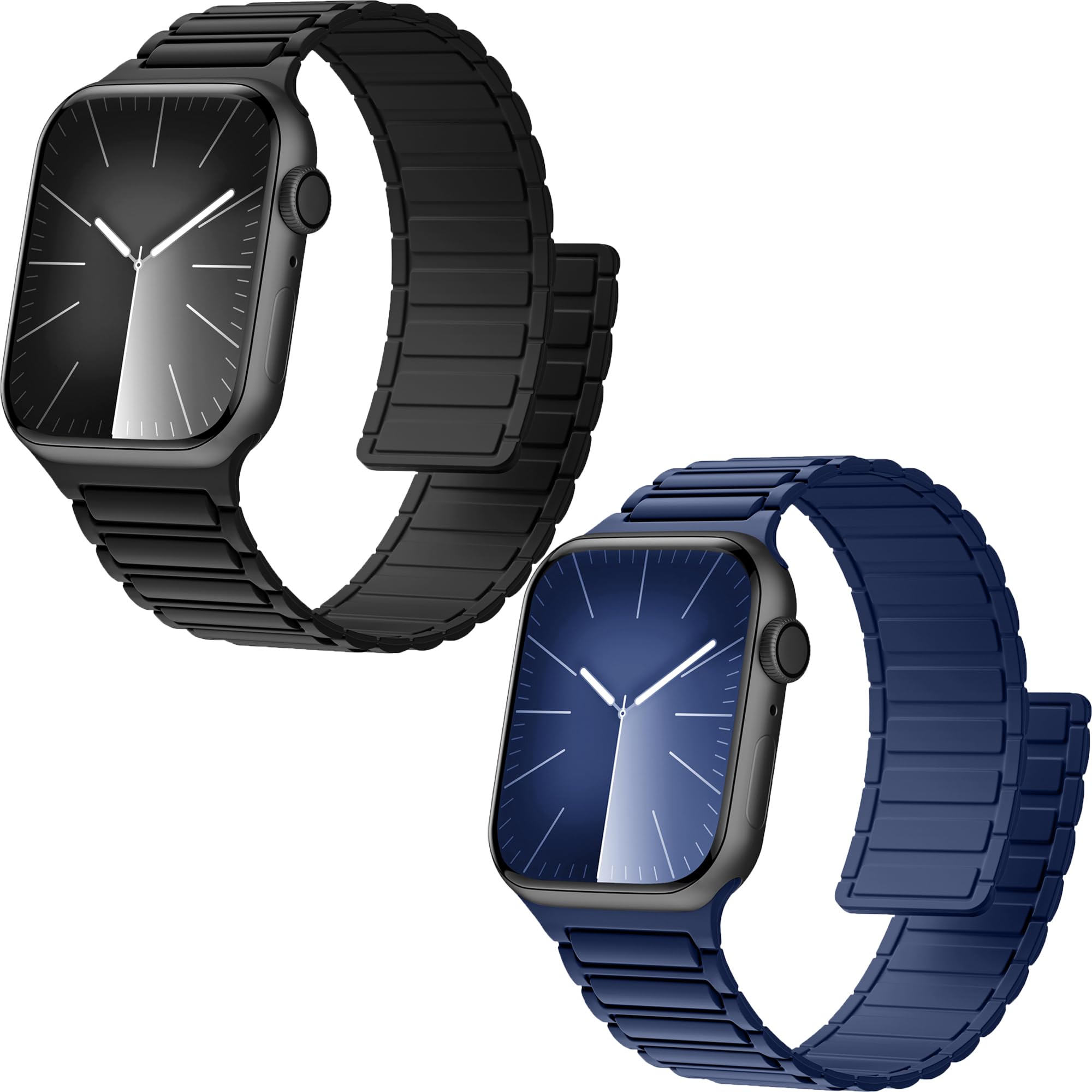 2 Pack Magnetic Solo Loop Silicone Sport Bands Compatible with Apple Watch 38mm 40mm 41mm 42mm 44mm 45mm 49mm for Women Men Series 9 8 7 6 5 4 3 2 1 SE 2nd Ultra Wrist Strap iWatch