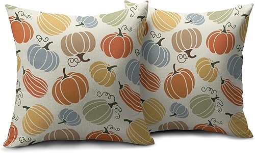 Miniatura 63 de Juego de 2 fundas de almohada de otoño de 18 x 18 pulgadas, diseño de calabaza, girasol, girasol, Acción de Gracias, decoración para exteriores