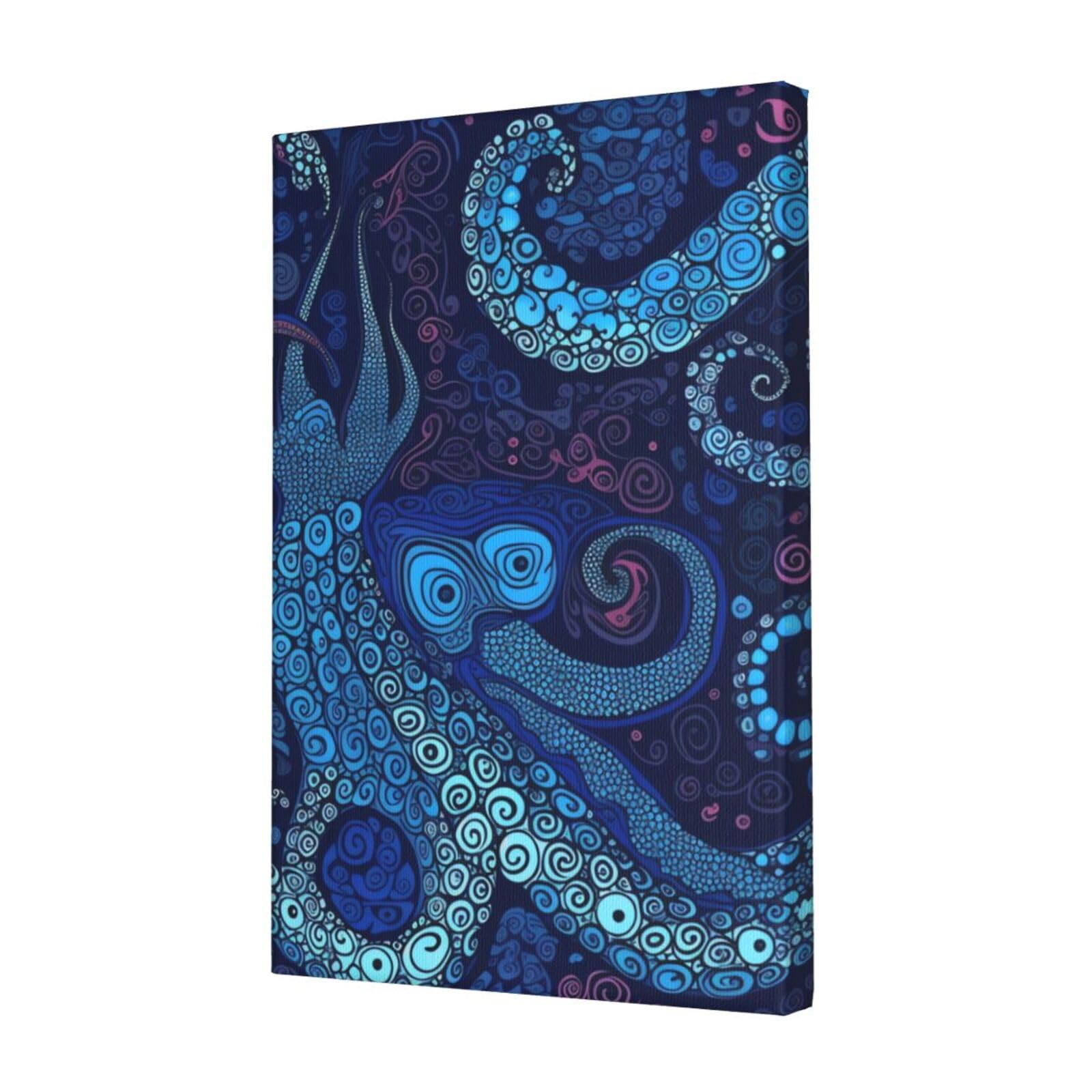 KLOPH Blue Octopus Canvas Wall Art for Living Room 12"x18" Modern Artwork Painting for Bathroom Hanging Canvas Prints Aesthetic Wallart for Bedroom Kitchen Office Wall Decor