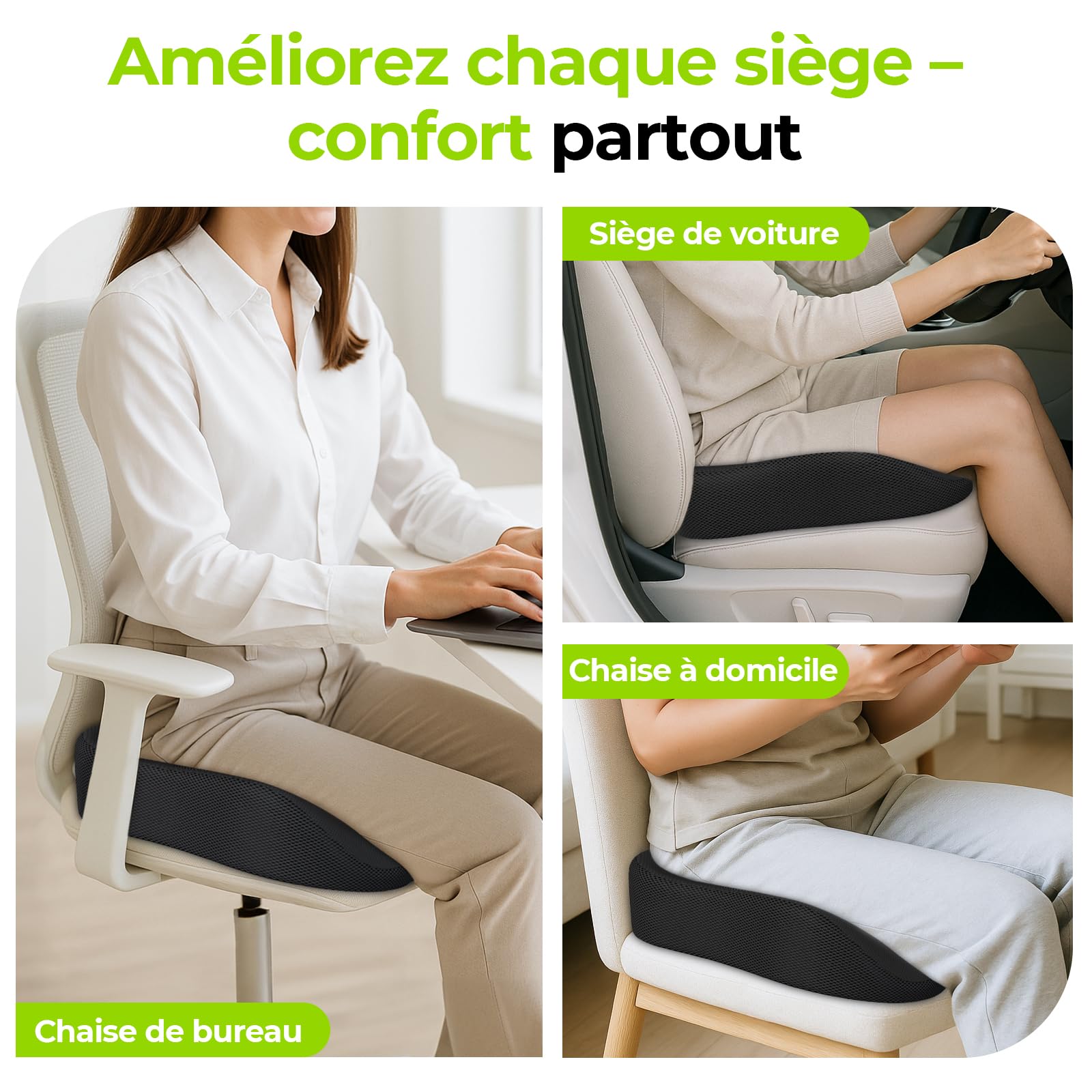 AUVON Coussin Coccyx Ergonomique en Forme Donut, Coussin Hemorrhoid pour Soulager la Douleur des Hémorroïdes et du Coccyx, Mousse à Mémoire de Forme Épaisse avec Soutien Ferme pour Sciatique, Escarres