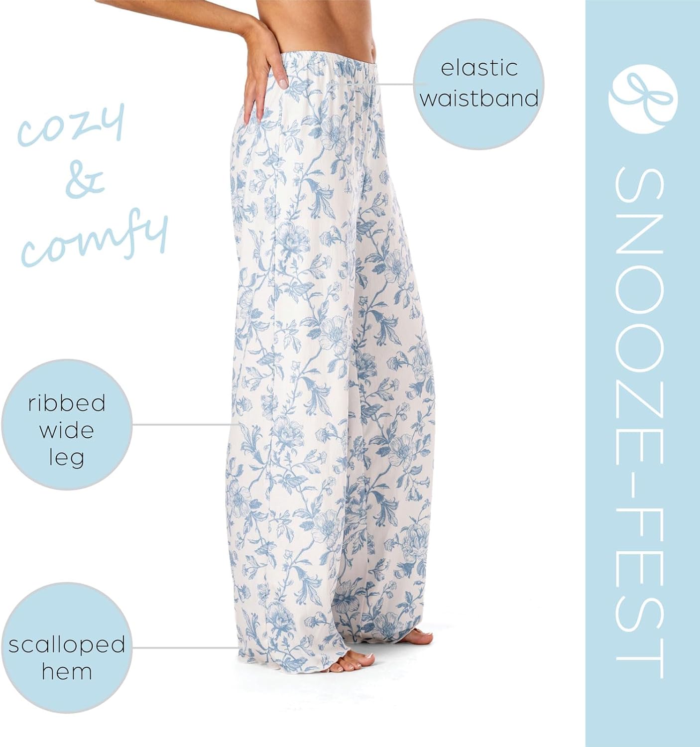 Hello Mello Snooze Fest Ribbed Pants for Women Soft Stretch Lounge Pajama Pants with Elastic Waist