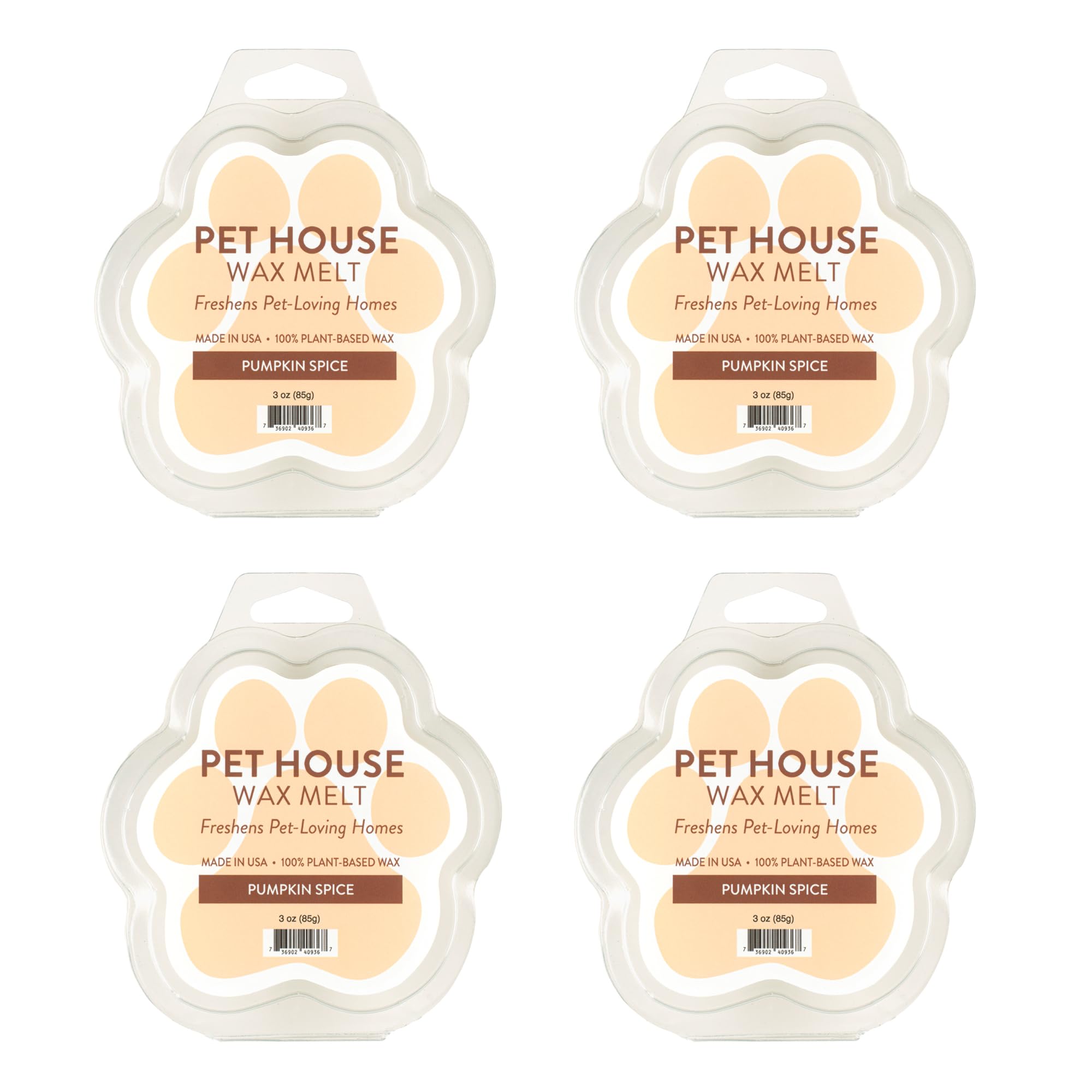 Pumpkin Spice Wax Melts for Warmer Plant-Based Wax, 4 Pack Pet House
