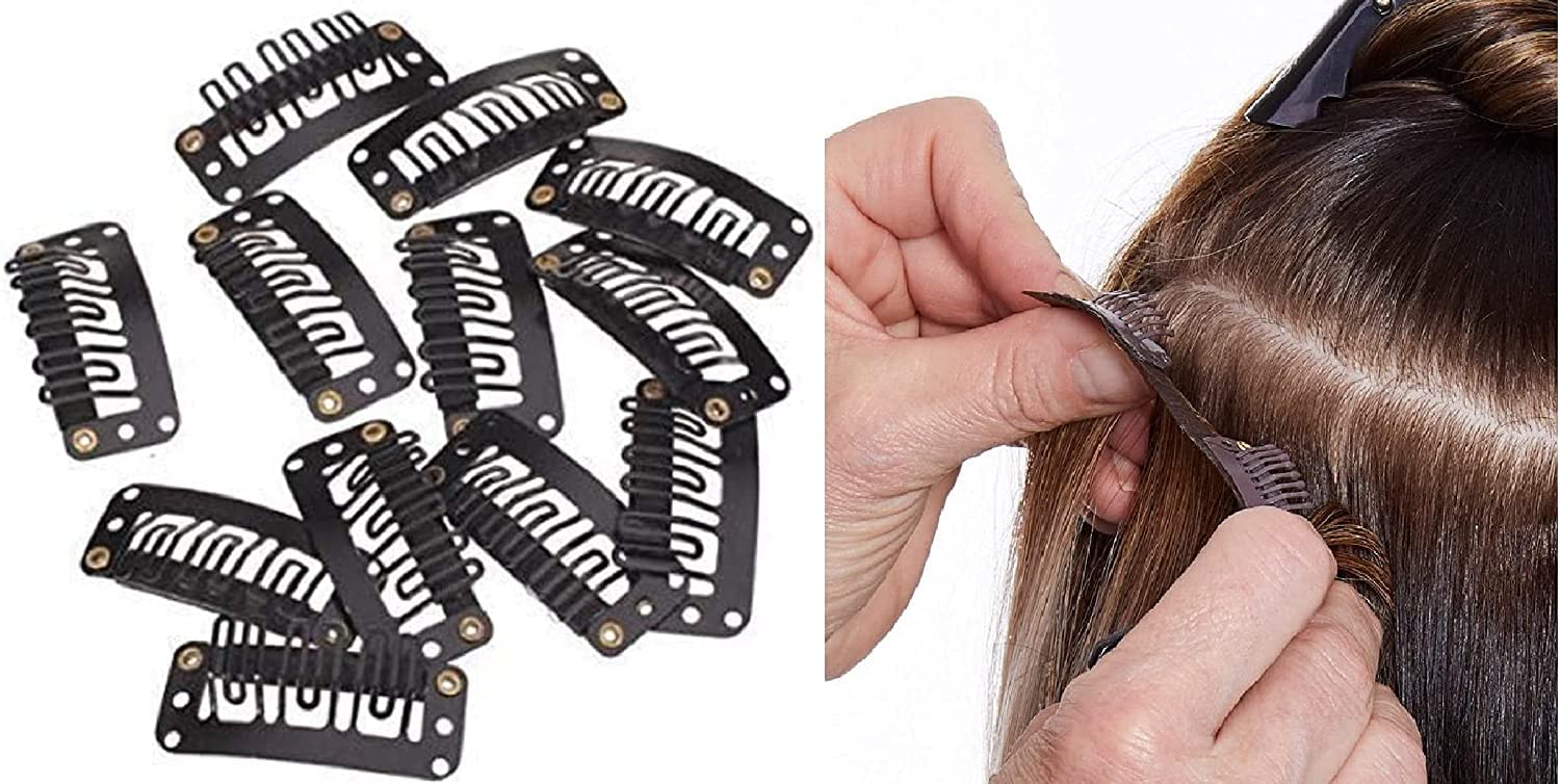 Imported 10Pcs Hair Extension Snap Clips Wig Grips Medium Remy Clip In 32mm Black for weft wig fringe hair extensions hair style accessories beauty accessory