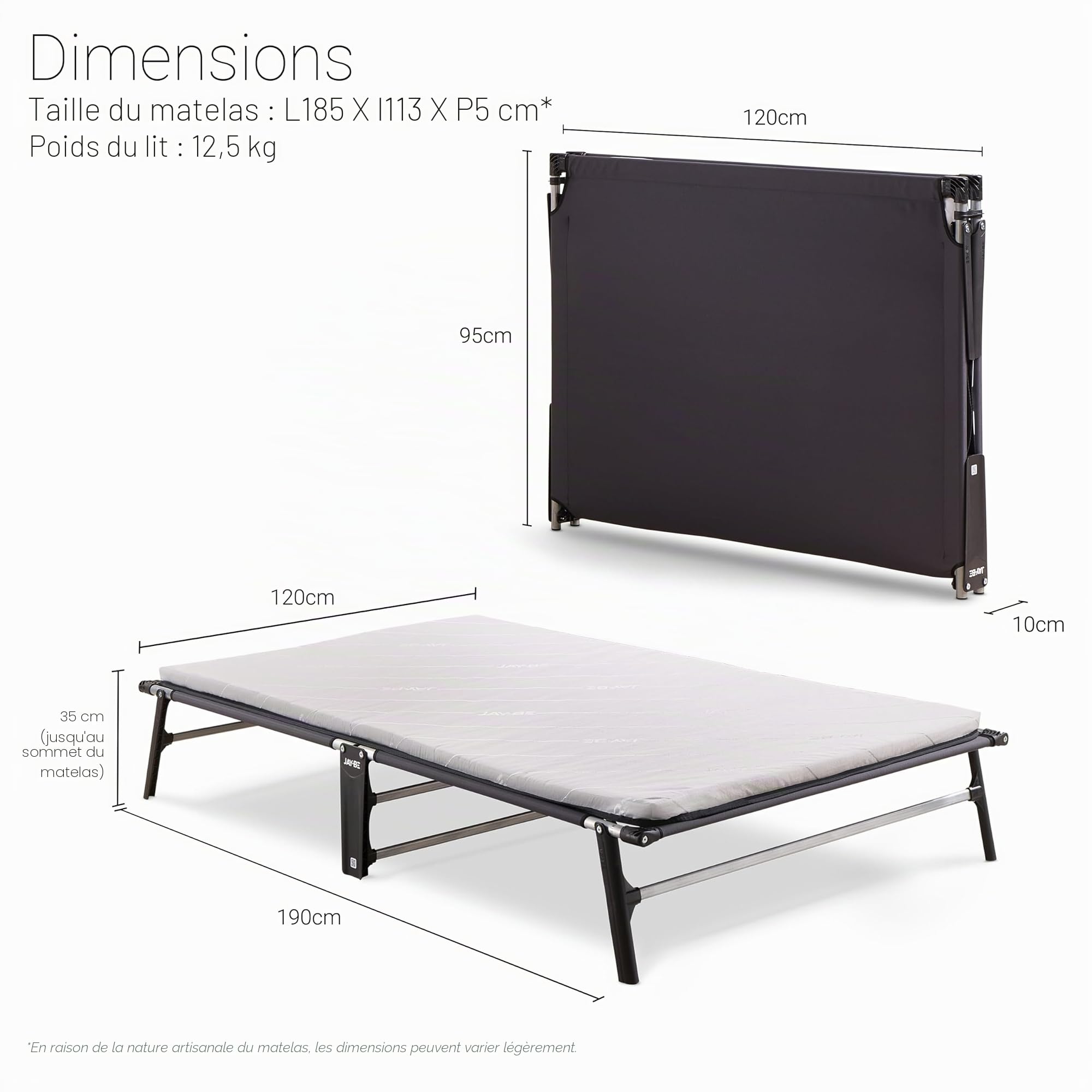 Jay-BE® CE120 Compact Folding Bed with e-Fibre Mattress, Small Double, Stahl