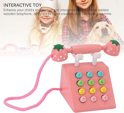 Miniatura 2 de Exquisito juguete retro de madera para teléfono, teléfono de alta simulación, juguete de juego para niños, lindo modelo de teléfono decorativo