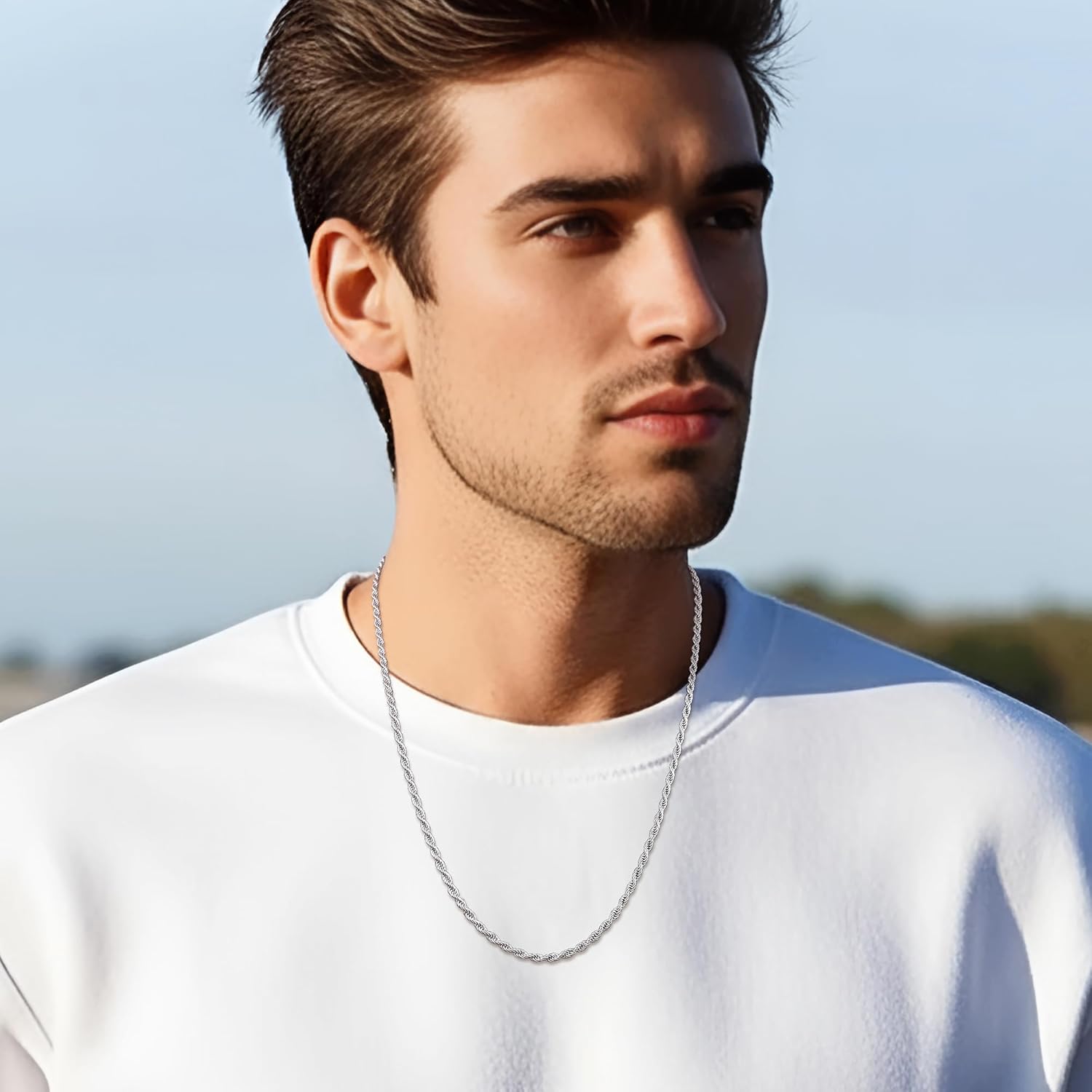 sovesi Mens Rope Chain Necklace, Hypoallergenic Stainless Steel Twisted Chain for Men, Silver Tone 2.5/3mm Width, 16-28 Inch Length - Image 8