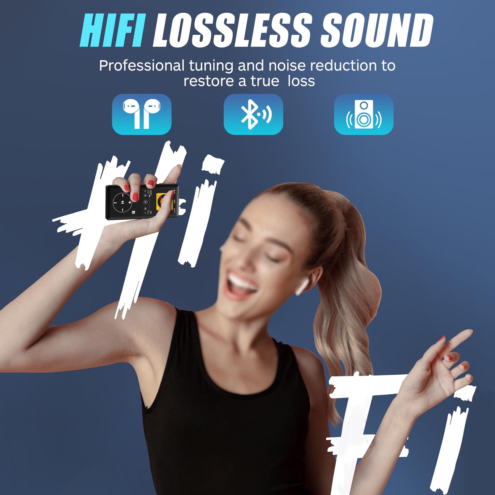 Reproductor MP3 de 64 GB con Bluetooth 5.0, reproductor de música portátil HiFi sin pérdidas con pantalla de 2,4", altavoz integrado, 30 horas de reproducción, radio FM, ampliable a 256 GB,32GB