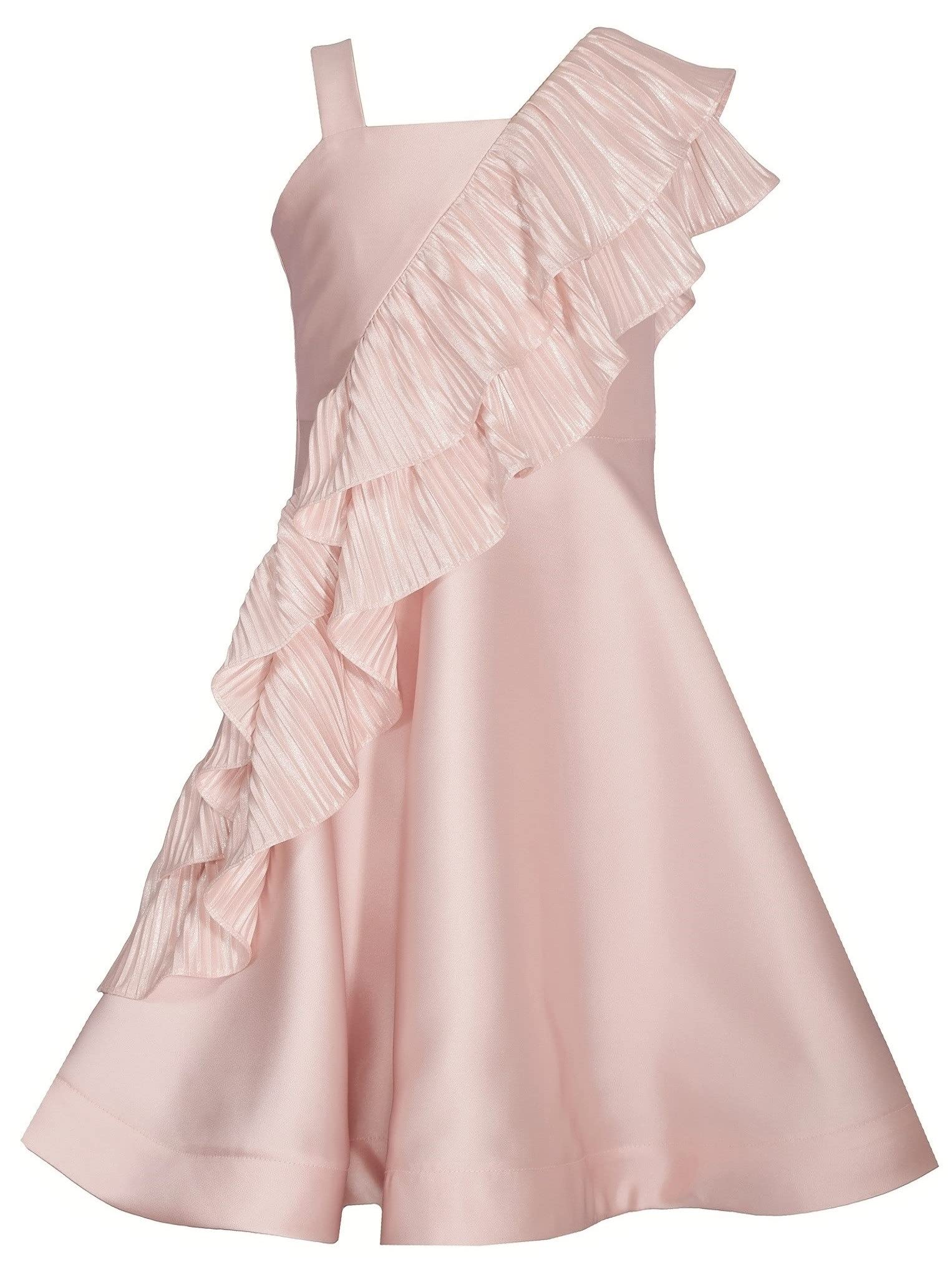 Bonnie JeanGirls 7-16 Pale Pink Mikado Pleated Satin Ruffle Dress