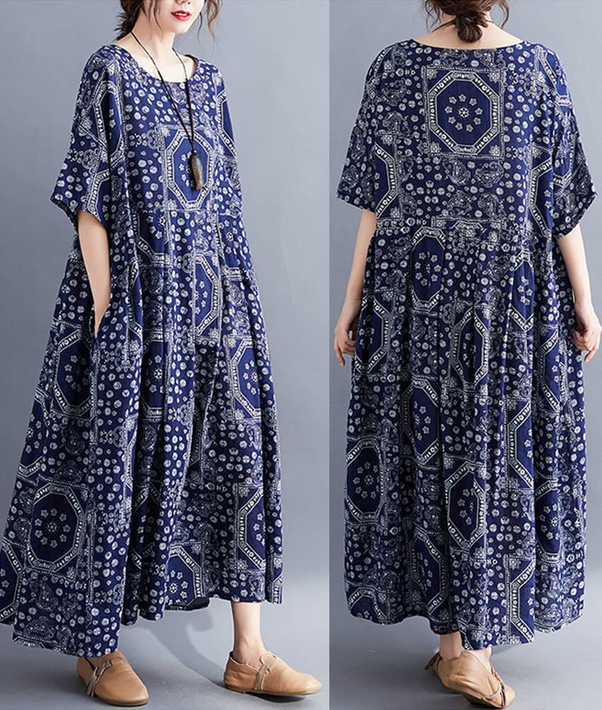 [Ｍｉｎｅｓａｍ] ワンピース レディース 夏秋 ビッグシルエットロングワンピース リラックス 森ガール ゆったりワンピース ポケット付き 体型カバー カジュアル 夏