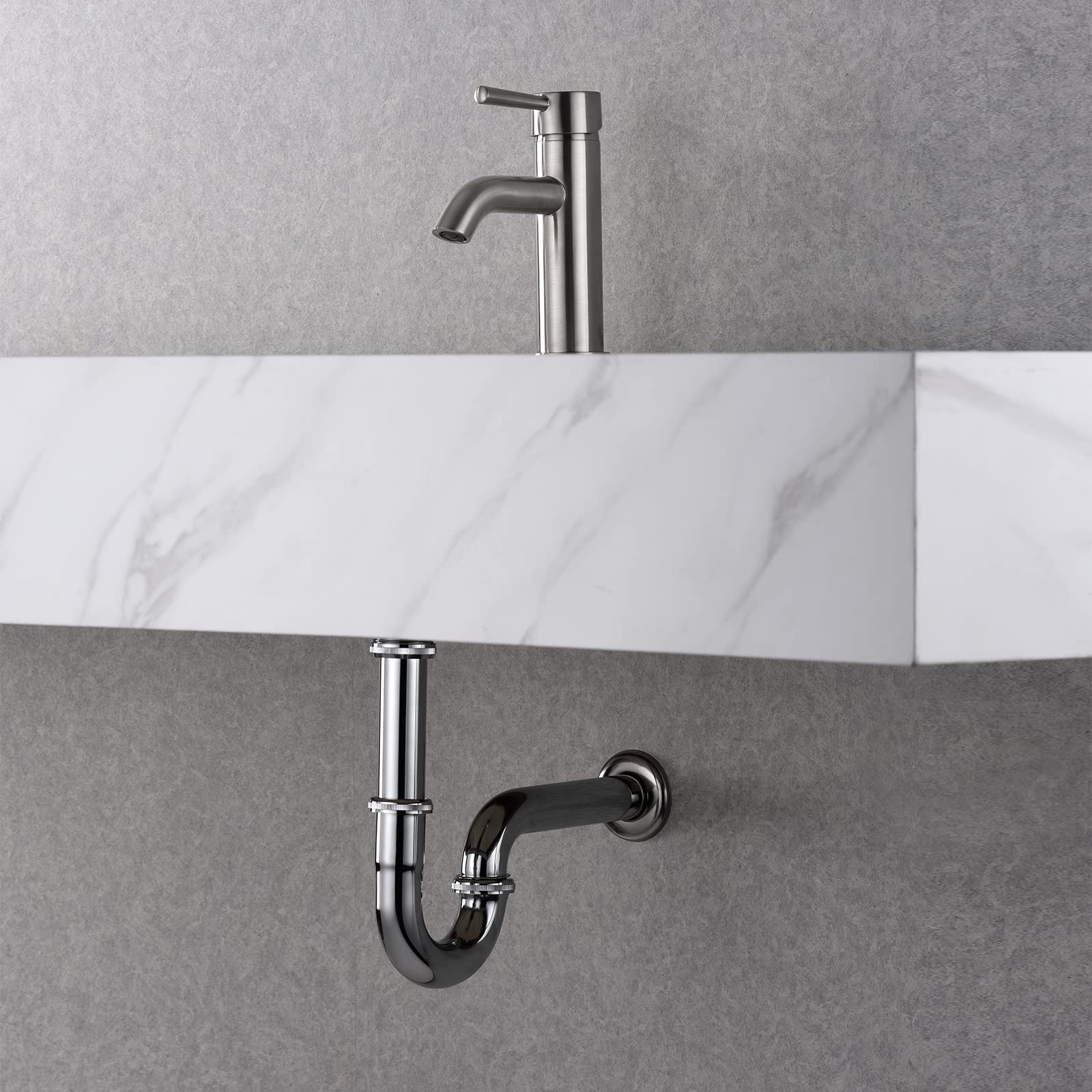 Ibergrif Sifone Lavabo Bagno 1 1/4" x 32 mm Acciaio Inox, Scarico Standard con Guarnizioni Silicone, Anti-Odore e Anti-Intasamento