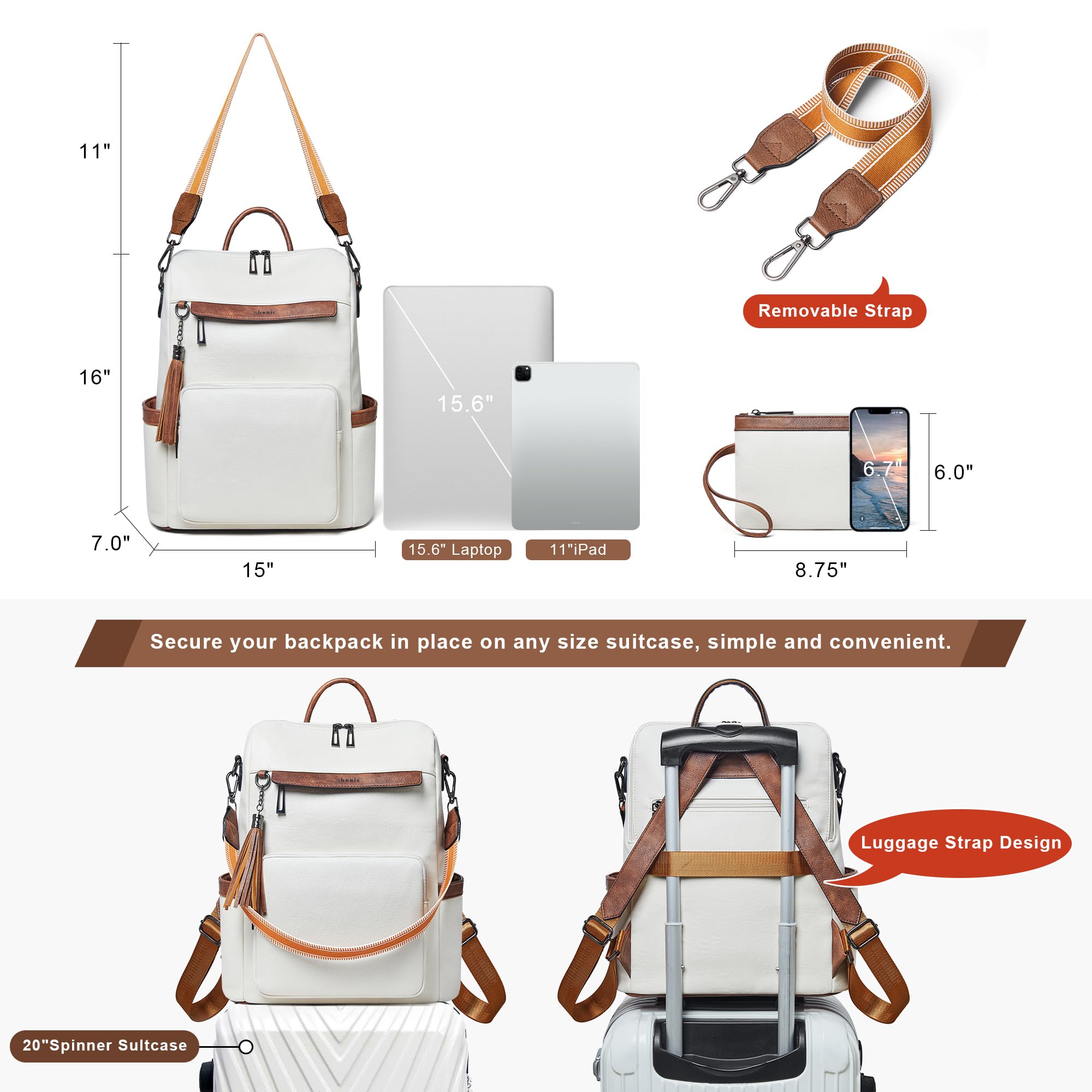 Shrrie Zaino per laptop in pelle vegana per le donne Zaino da lavoro da 15,6 pollici Borsa di viaggio di moda per il lavoro del college
