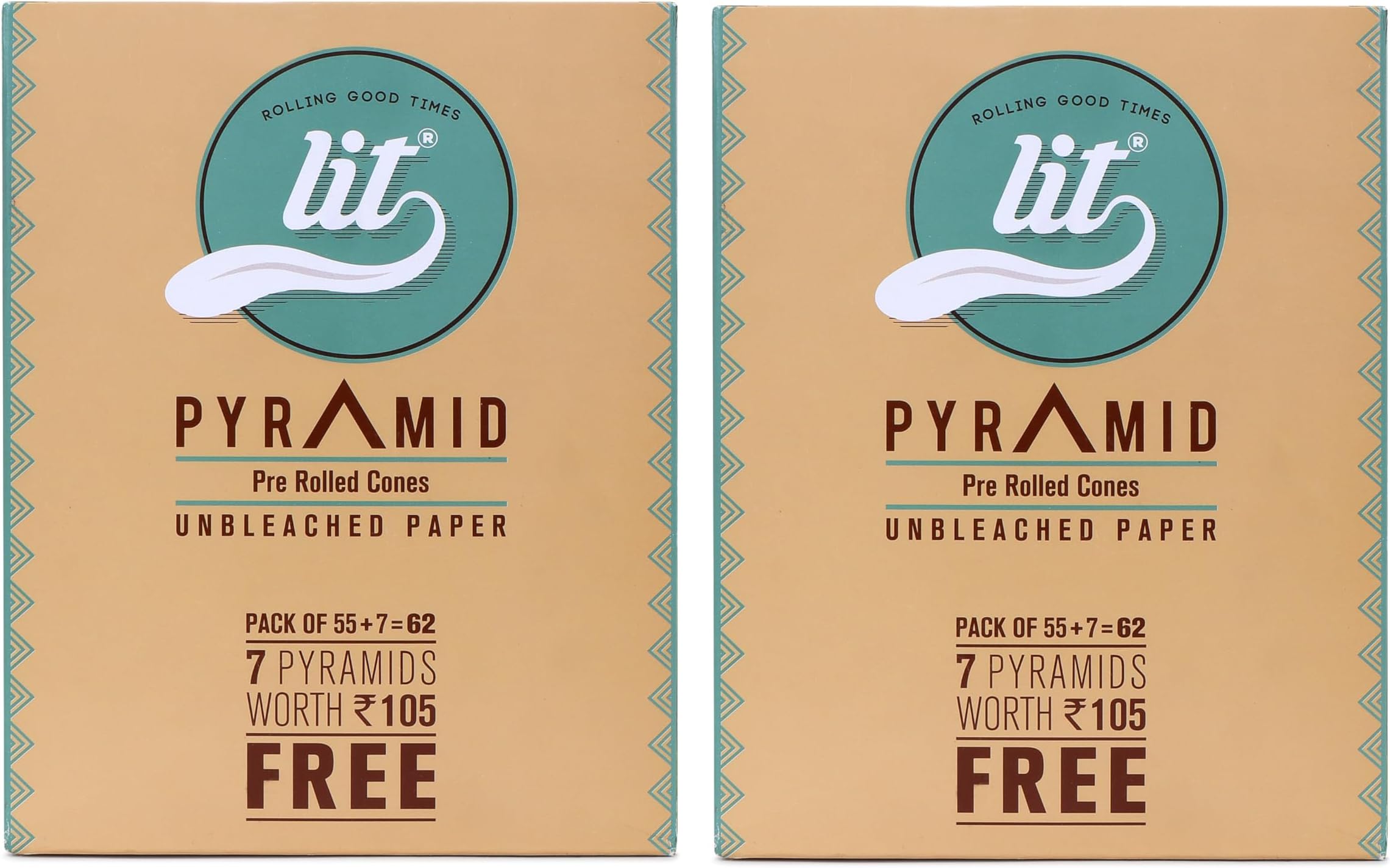 LIT Combo Ultra Thin Brown Pyramid Pre-Rolled Cone Rolling Papers (Pack of 62) (Combo of 2)