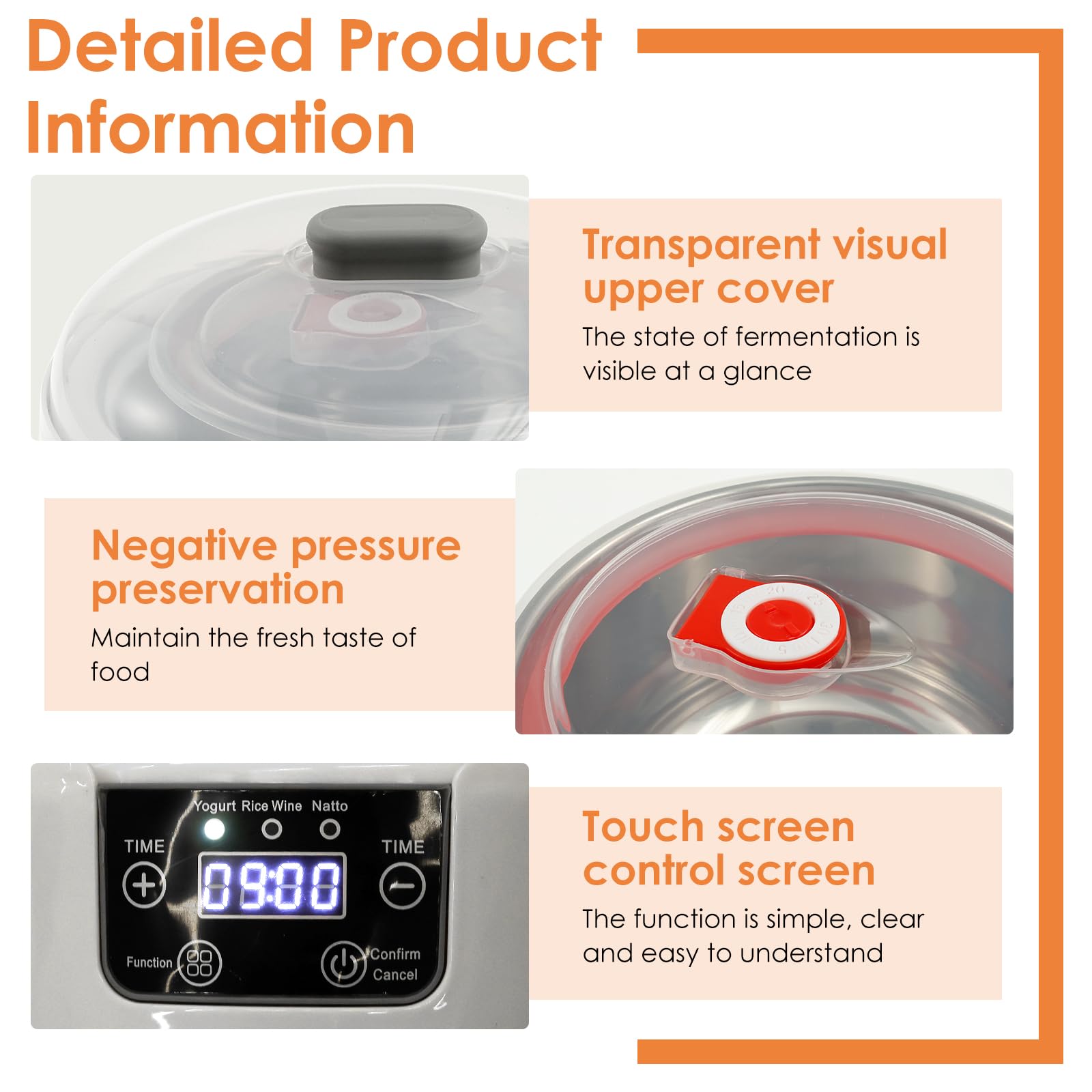 Hevtsde Auto Yogurt Maker Stainless Steel Electric Yogurt Machine Constant Temperature Fermentation Probiotic Yogurt Maker Intelligent Electric Yogurt Creator(White-American Rules-1)