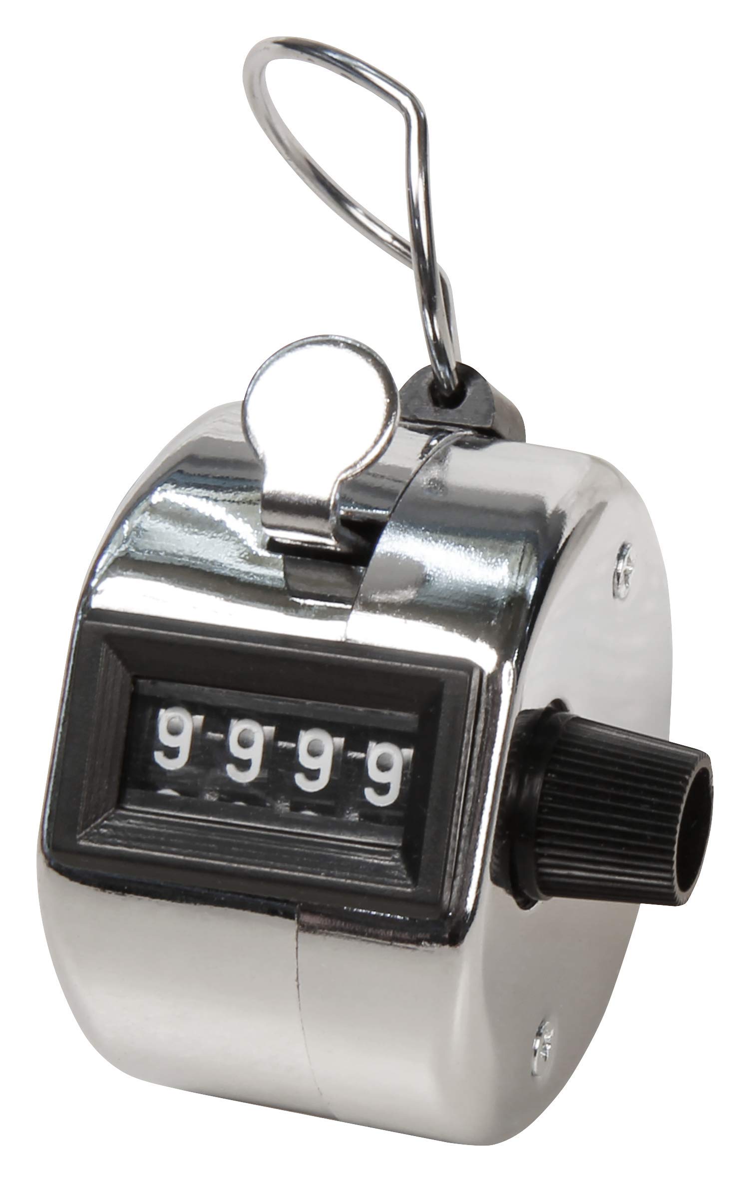 McPower Unisex - Adult Mechanical Hand Counter Metal Case with Ring for Finger Holder, Silver, 1