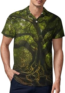South Carolina Angel Oak Tree Men's Polo Shirt Short Sleeve Print T Shirt Slim Fit Golf Shirt Collared Tee Casual Top