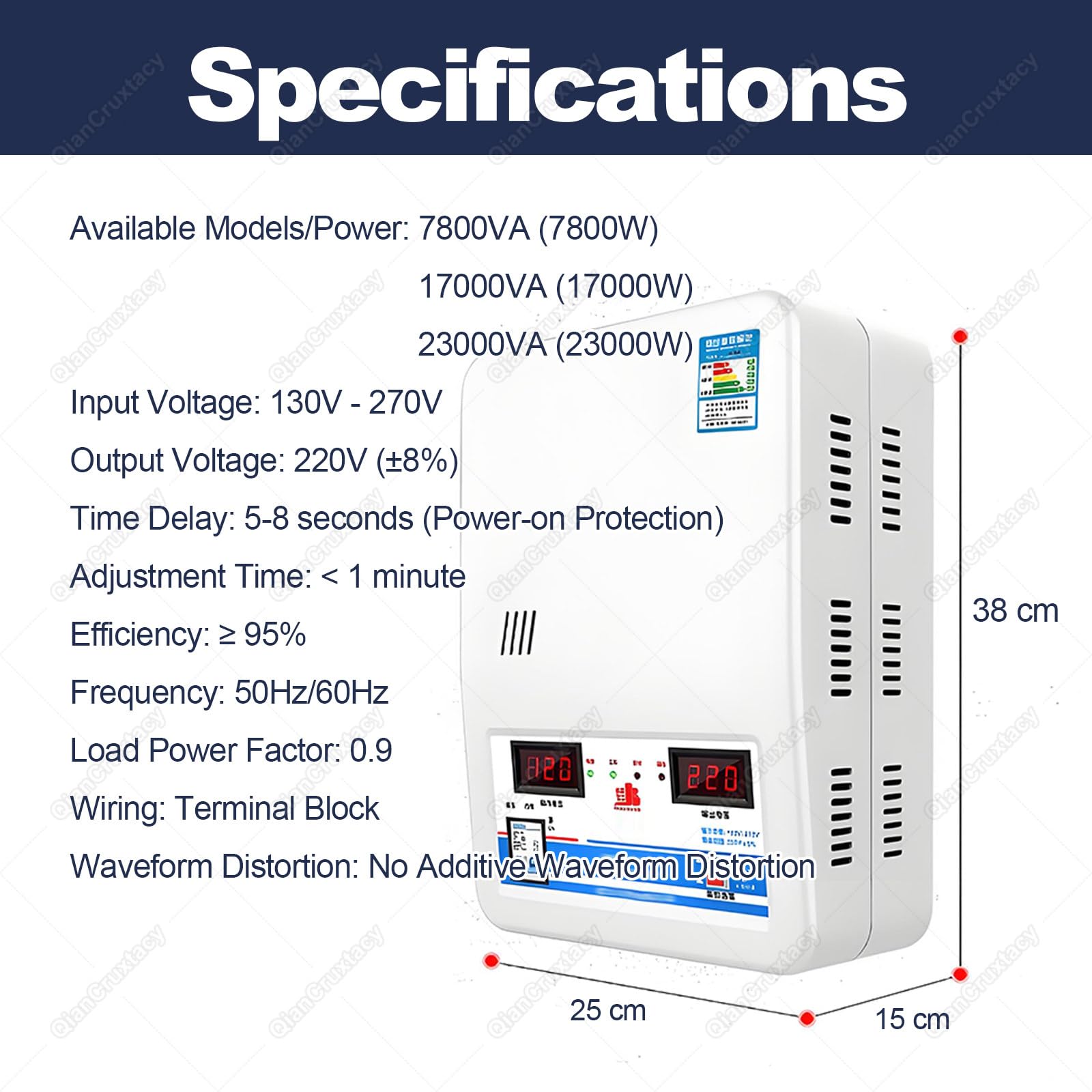 Automatischer Spannungsstabilisator 220 V mit Digitalanzeige, Reinkupferkonstruktion. Universeller Spannungsstabilisator für alle elektronischen Geräte im Haushalt 7800W