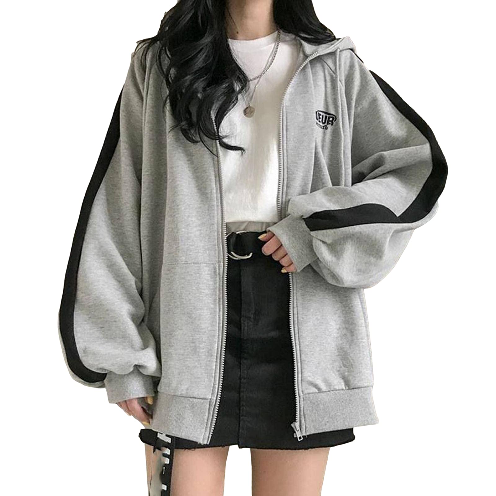 Womens Zip Up Hoodie And Sweatshirt Y2K Black Jacket Cute Tops For Teen Girls Dounts store