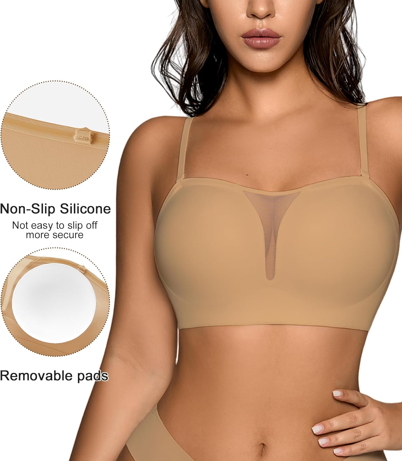 Seamless Wireless Strapless Bras for Women - V-Neck Full Coverage Strapless Bralette No Underwire Convertible Tube Top Bra - Image 3