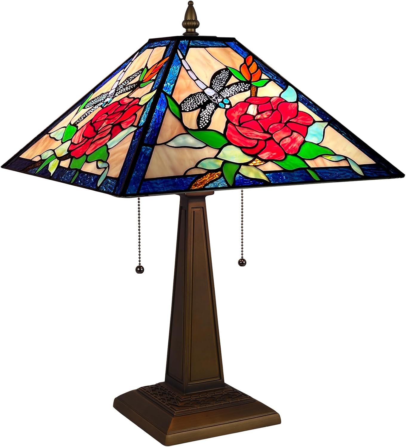 ARTZONE Tiffany Table Lamp[W16''xH24''], Tiffany Table Lights Antique Stained Glass Bedside Table Lamp for Bedside/Desk Reading/Living Room/Home Office/Bedroom