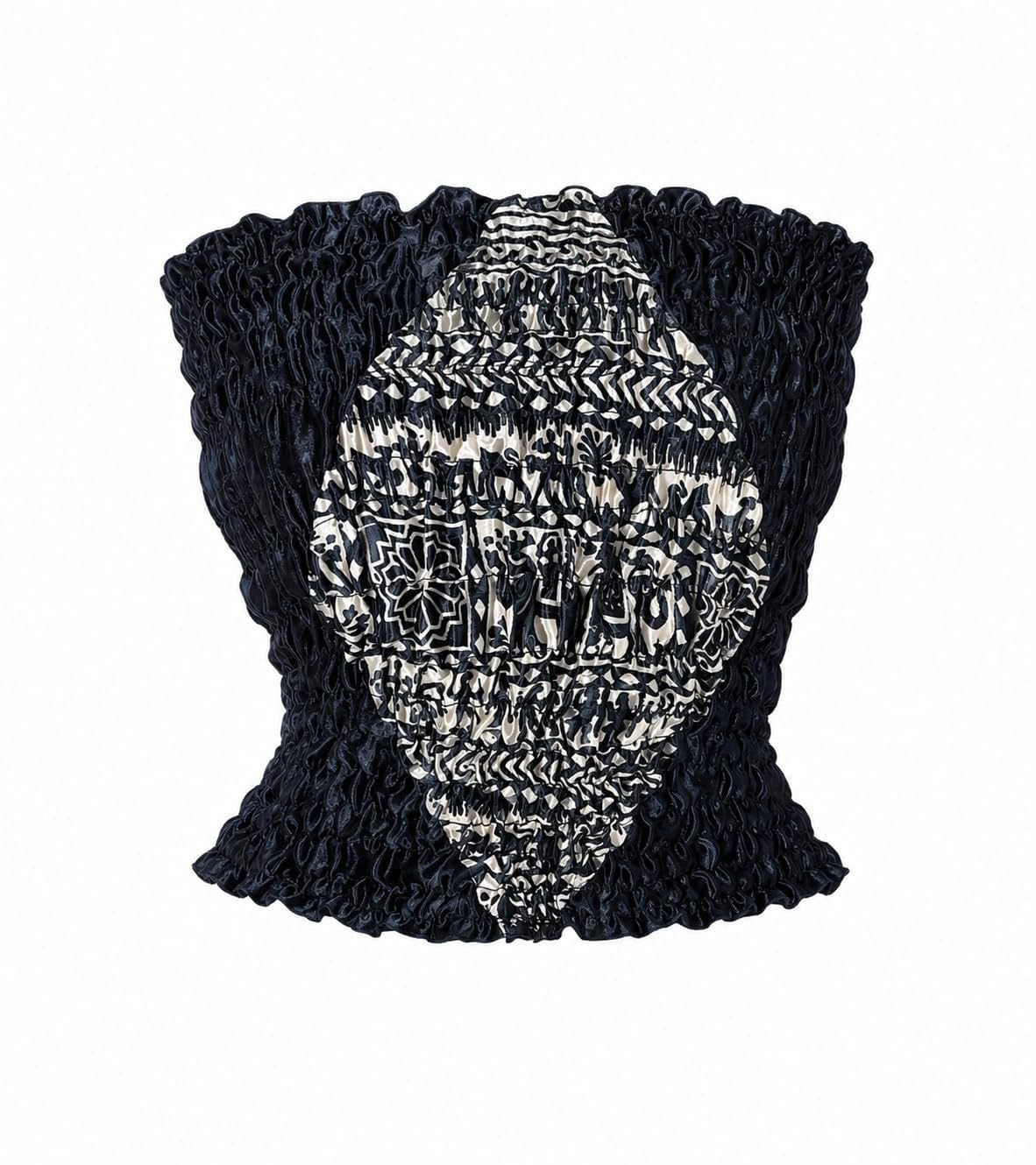 Payel Bhunia Silk Satin Tube Top Black Cream Indian Print-picture-29