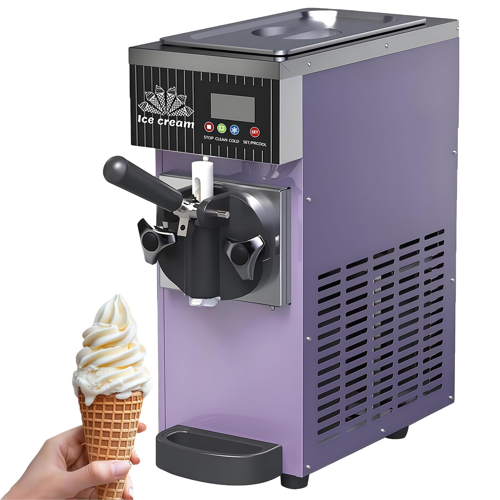 BANGBANGJI Single Flavor Commercial Soft Serve Ice Cream Machine, Countertop Ice Cream Maker, 3.5L Hopper, 4.5-8kg/H Yield, with LED Panel Auto Clean Pre-Cooling, for Home, Parties, Cafés Purple