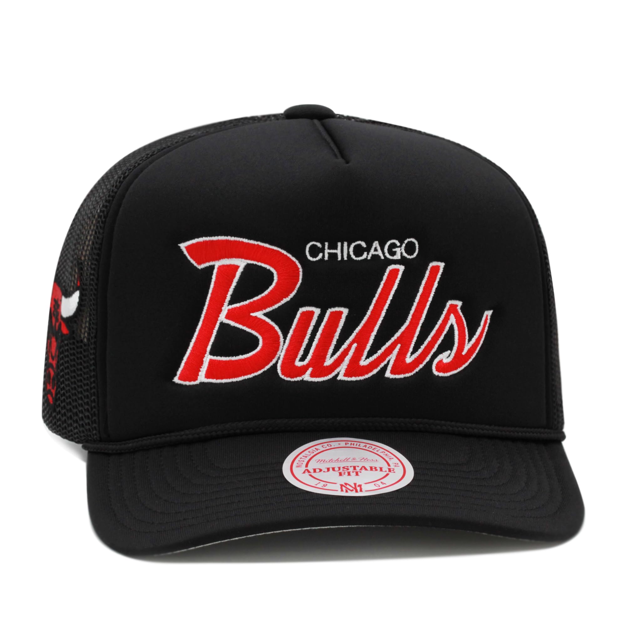 Mitchell & Ness Chicago Bulls NBA Script Trucker Mesh Snapback Hat Cap - Black