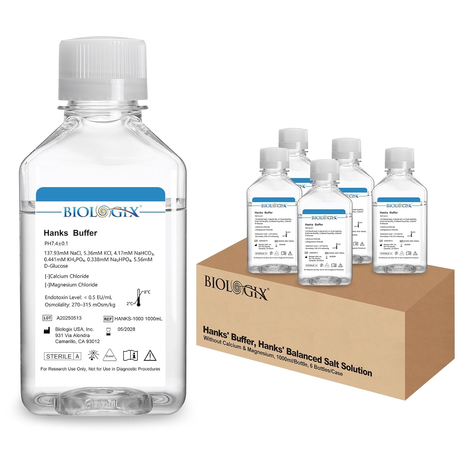 Hanks' Balanced Salt Solution, HBSS Buffer Without Calcium & Magnesium, 0.1μm Filtered Sterilization, Reay to Use Lab Buffer, 1000ml/ Bottles, 6 Bottles/Case
